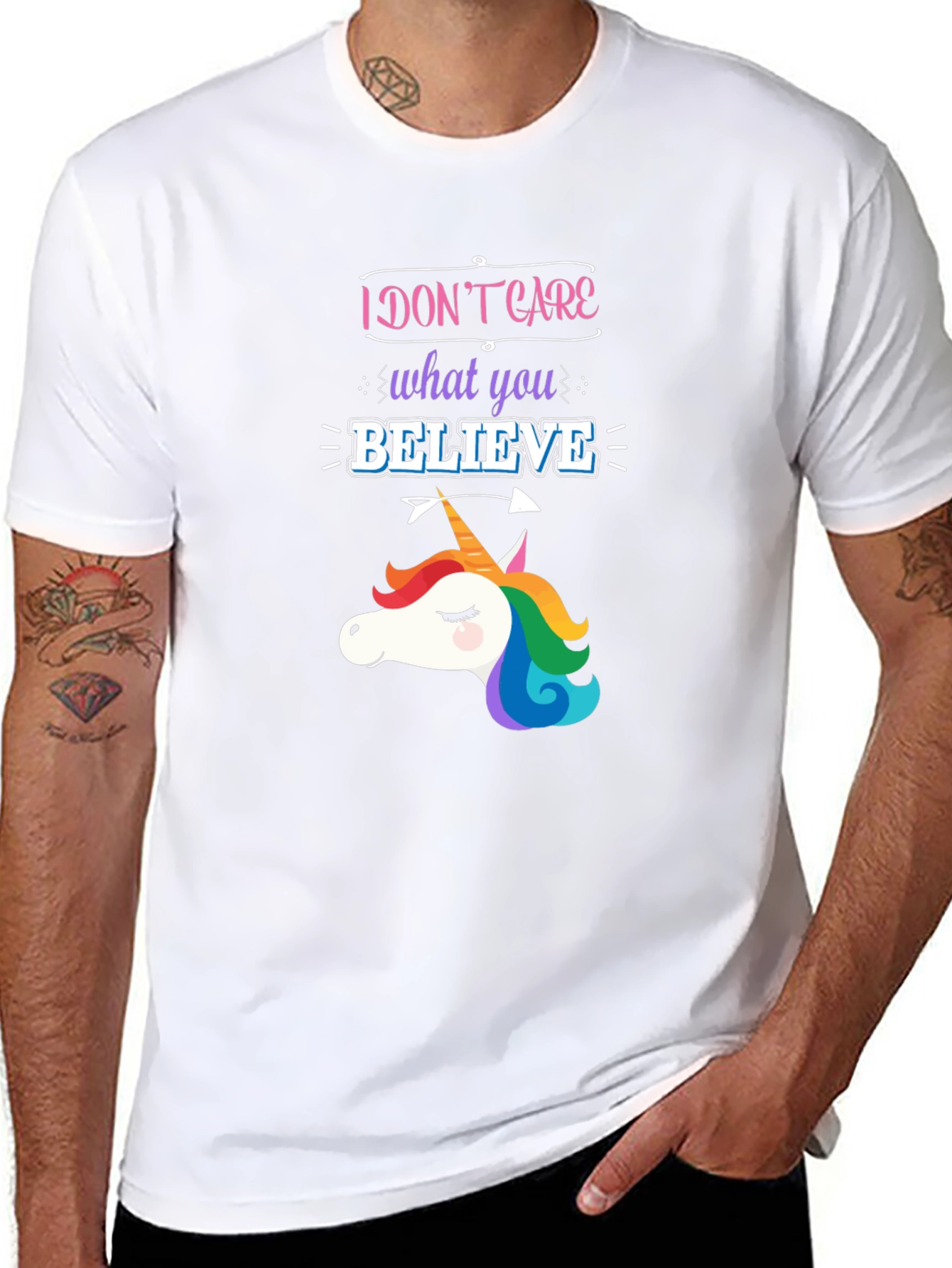 Black I Don't Care What You Believe Unicorn Graphic Tee view 8