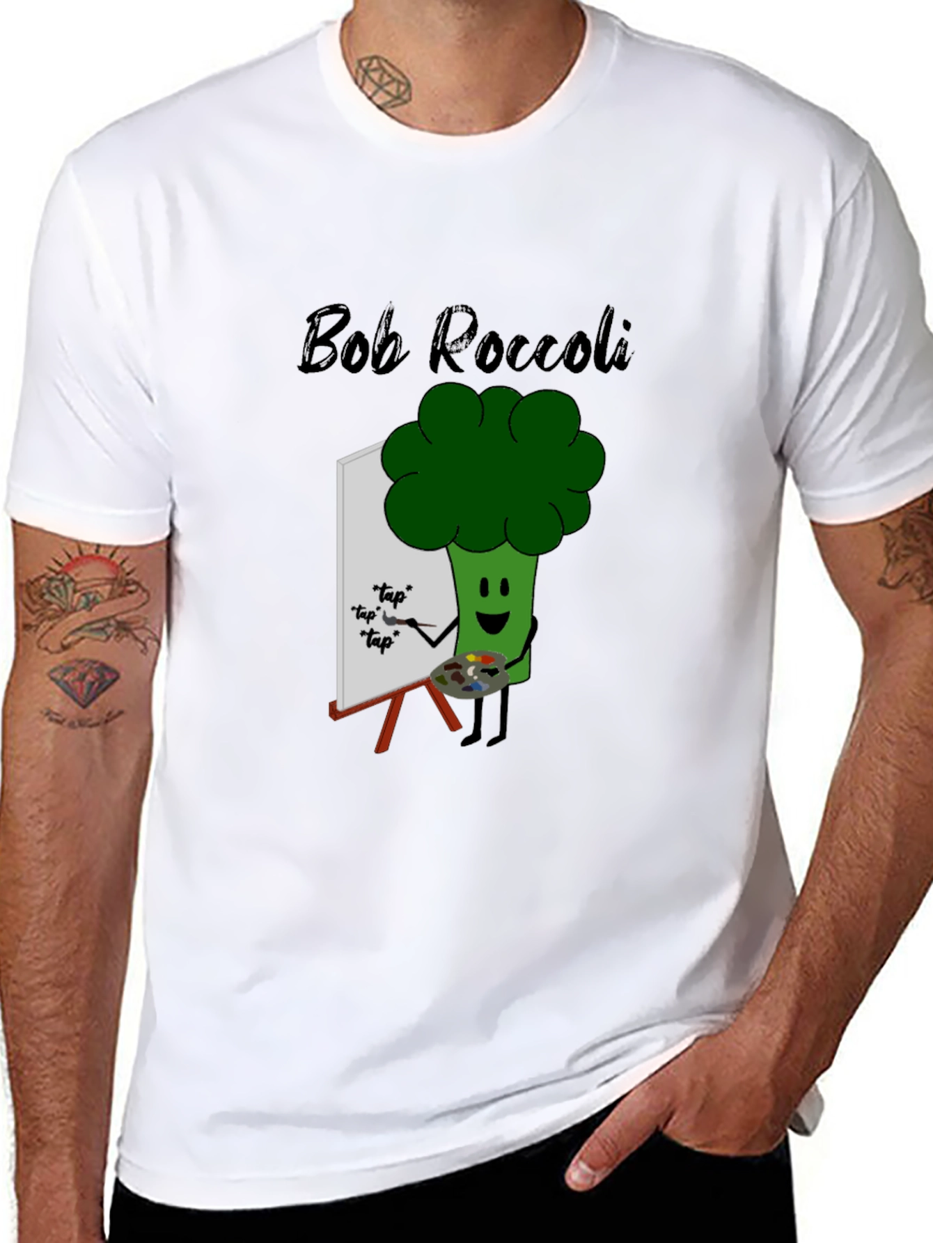 Black Bob Roccoli T-Shirt: Quirky Broccoli Artist Tee view 8