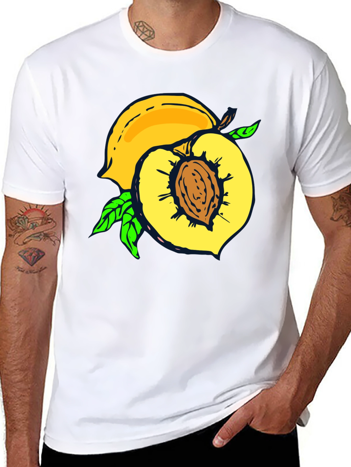 Black Peach Graphic Tee - Fruit Lover's Casual Black T-Shirt view 8
