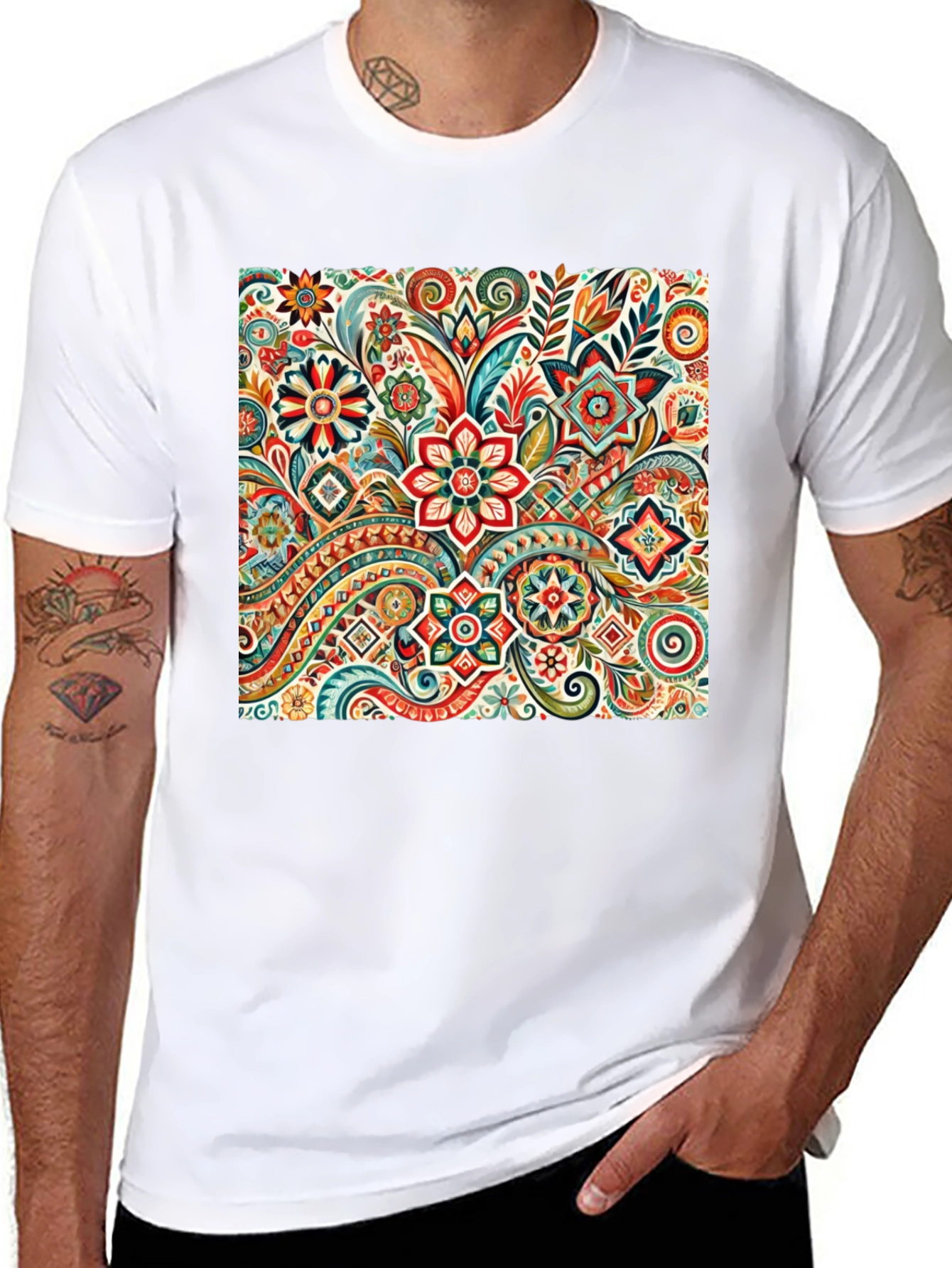 Black Floral Pattern Black T-Shirt: Vibrant & Stylish view 8