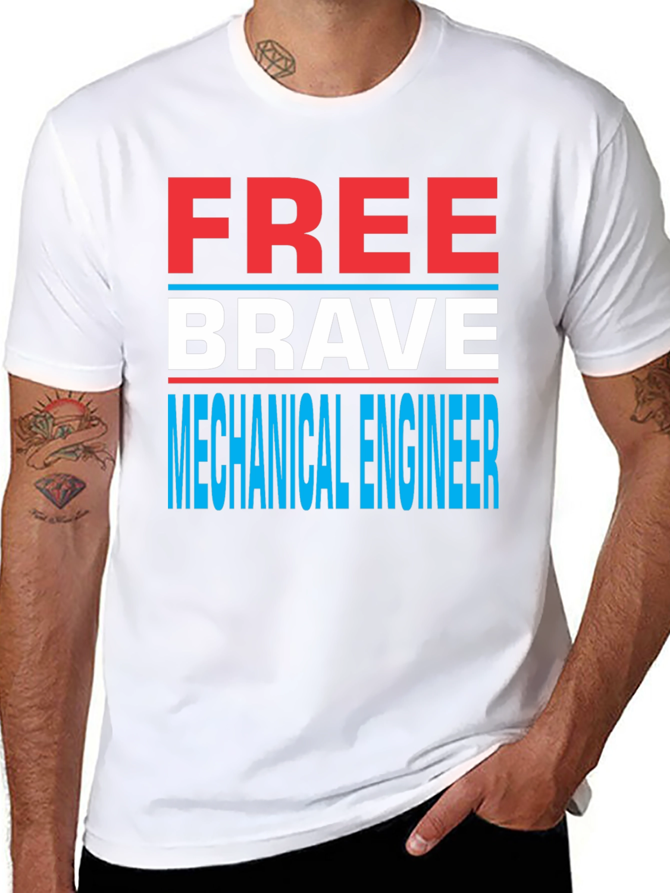 Black Free Brave Mechanical Engineer Novelty T-Shirt view 8