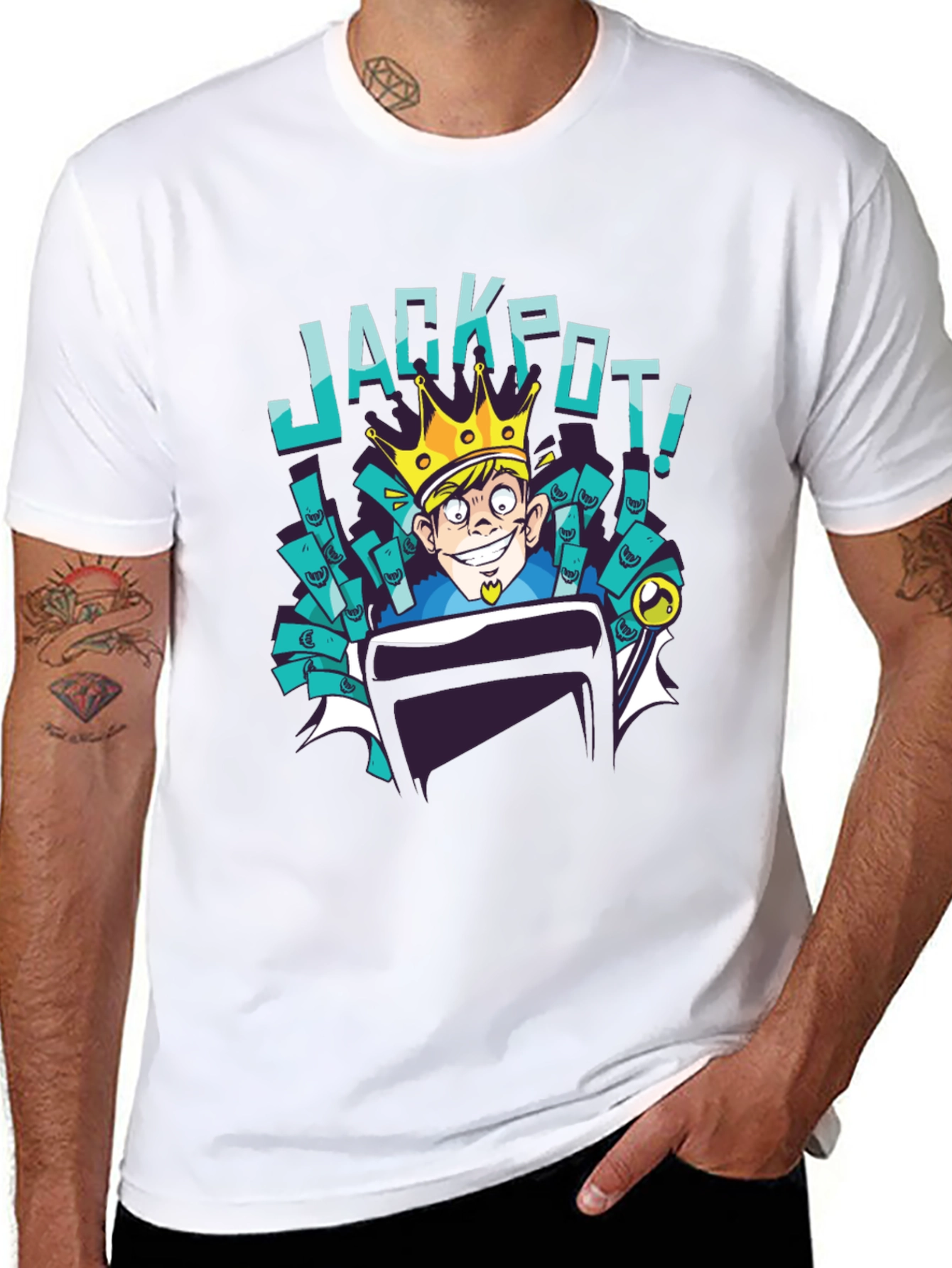 Black Jackpot Cartoon T-Shirt - Lucky King Design view 8