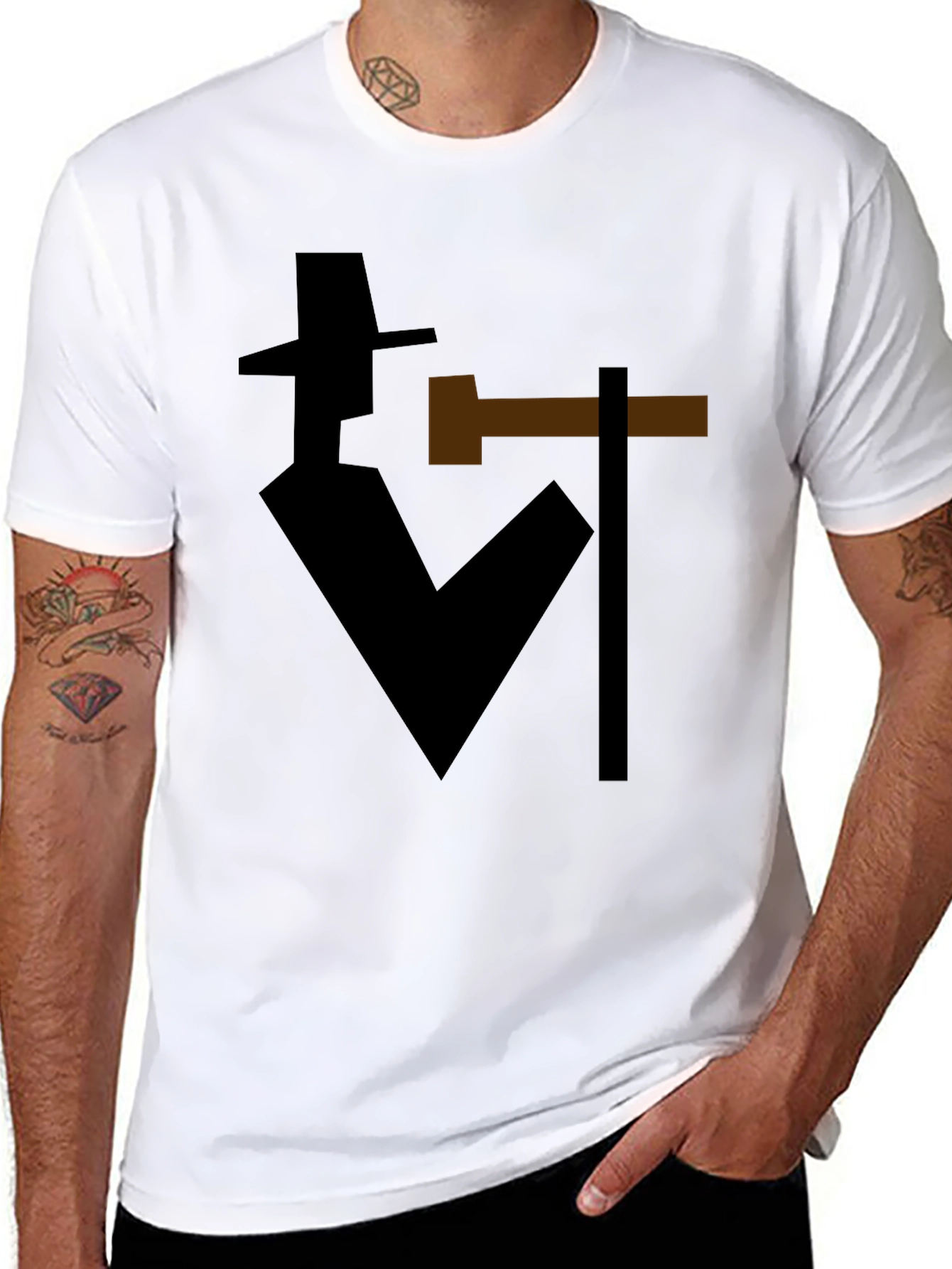 Black Abstract Detective Graphic T-Shirt - Stylish Silhouette Tee view 8