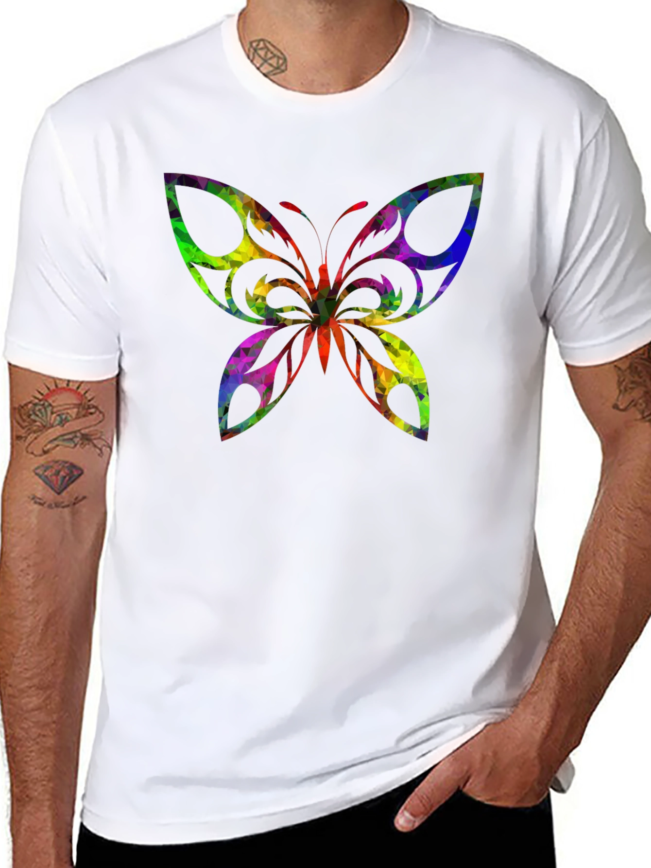 Black Geometric Butterfly Black T-Shirt view 8