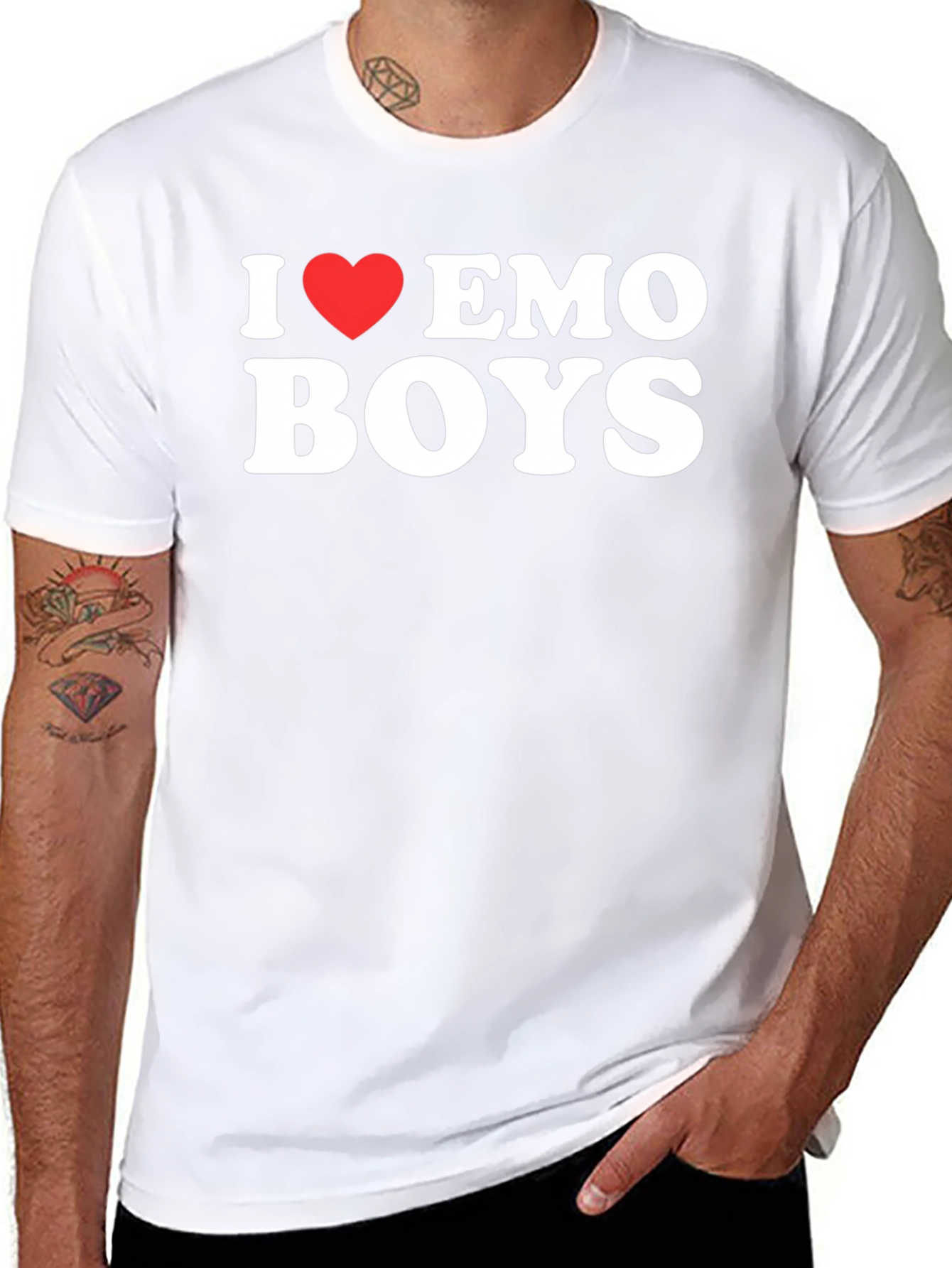 Black I Heart Emo Boys Graphic Tee - Black Crew Neck T-Shirt view 8