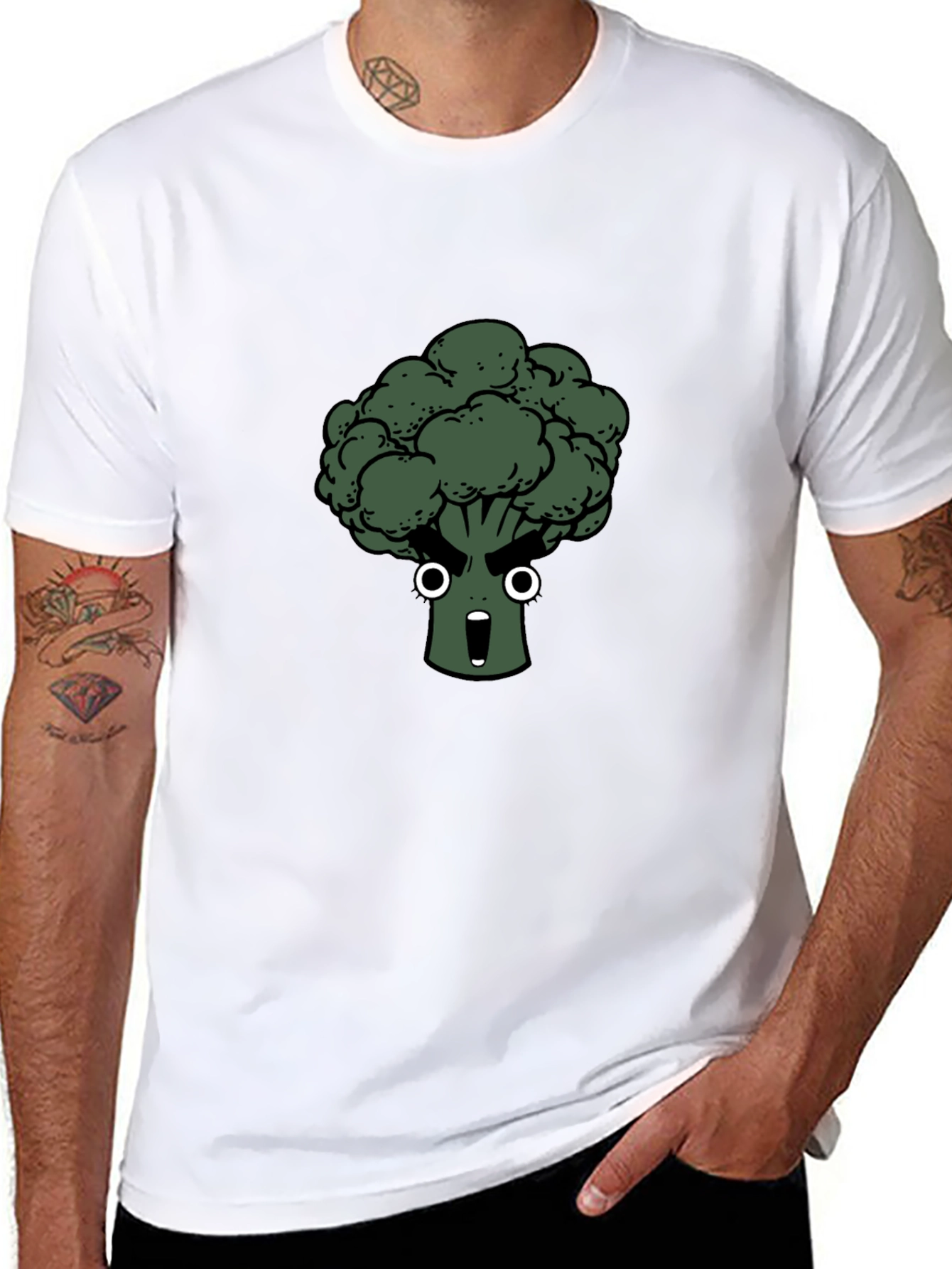 Black Funny Broccoli Cartoon Black T-Shirt view 8