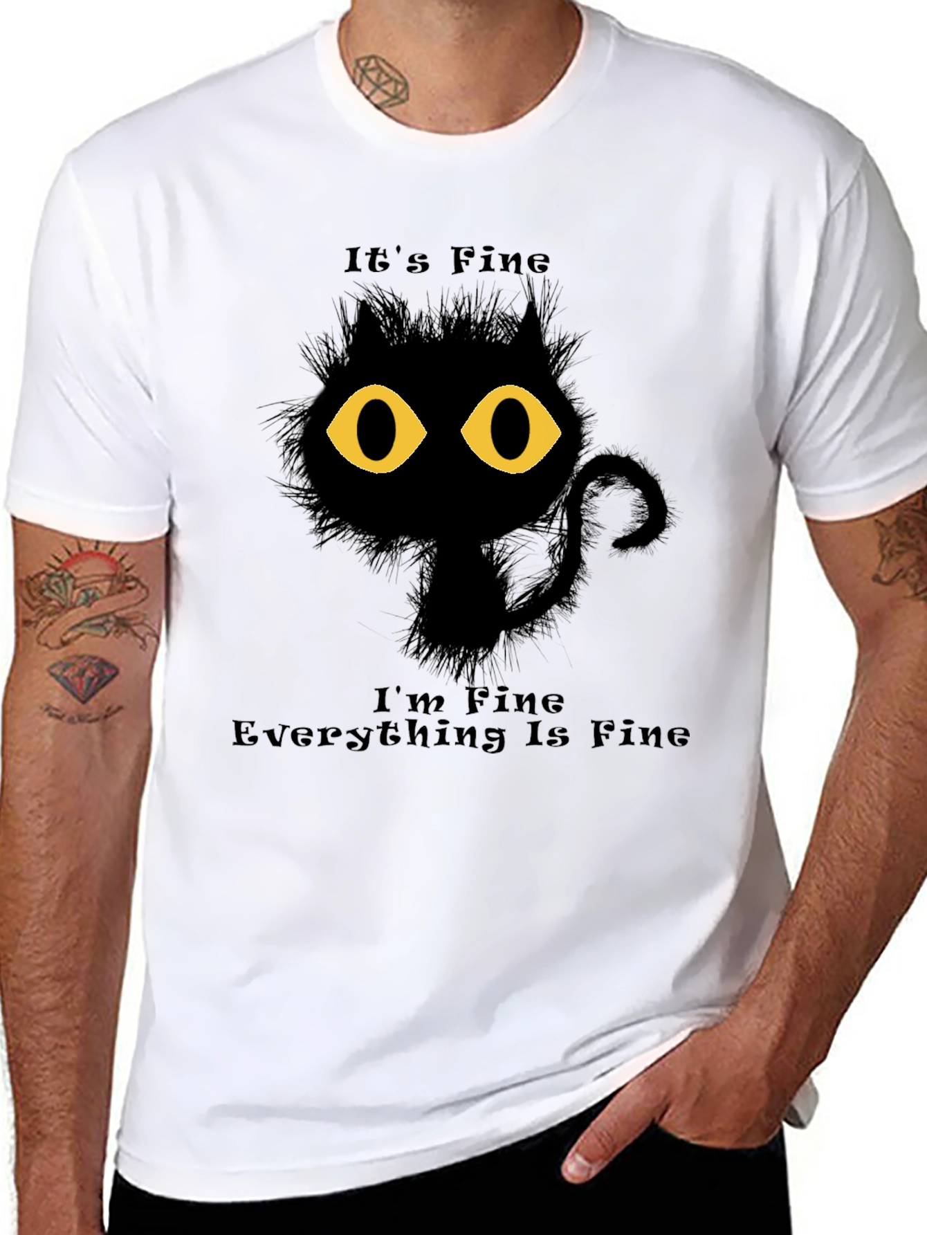 Black It's Fine Cat Graphic T-Shirt view 8