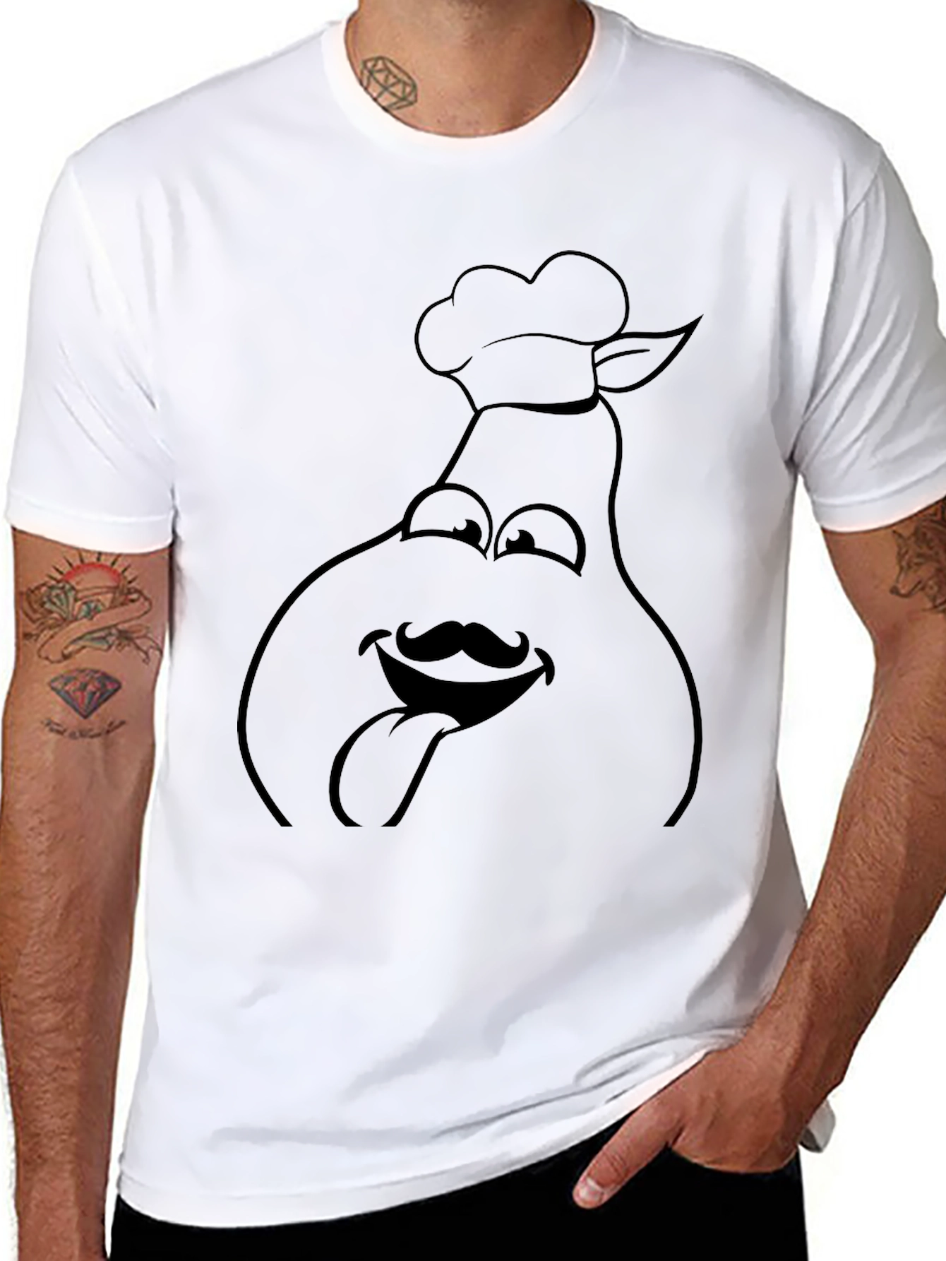 Black Funny Chef Pear Graphic Tee - Black Cotton T-Shirt view 8