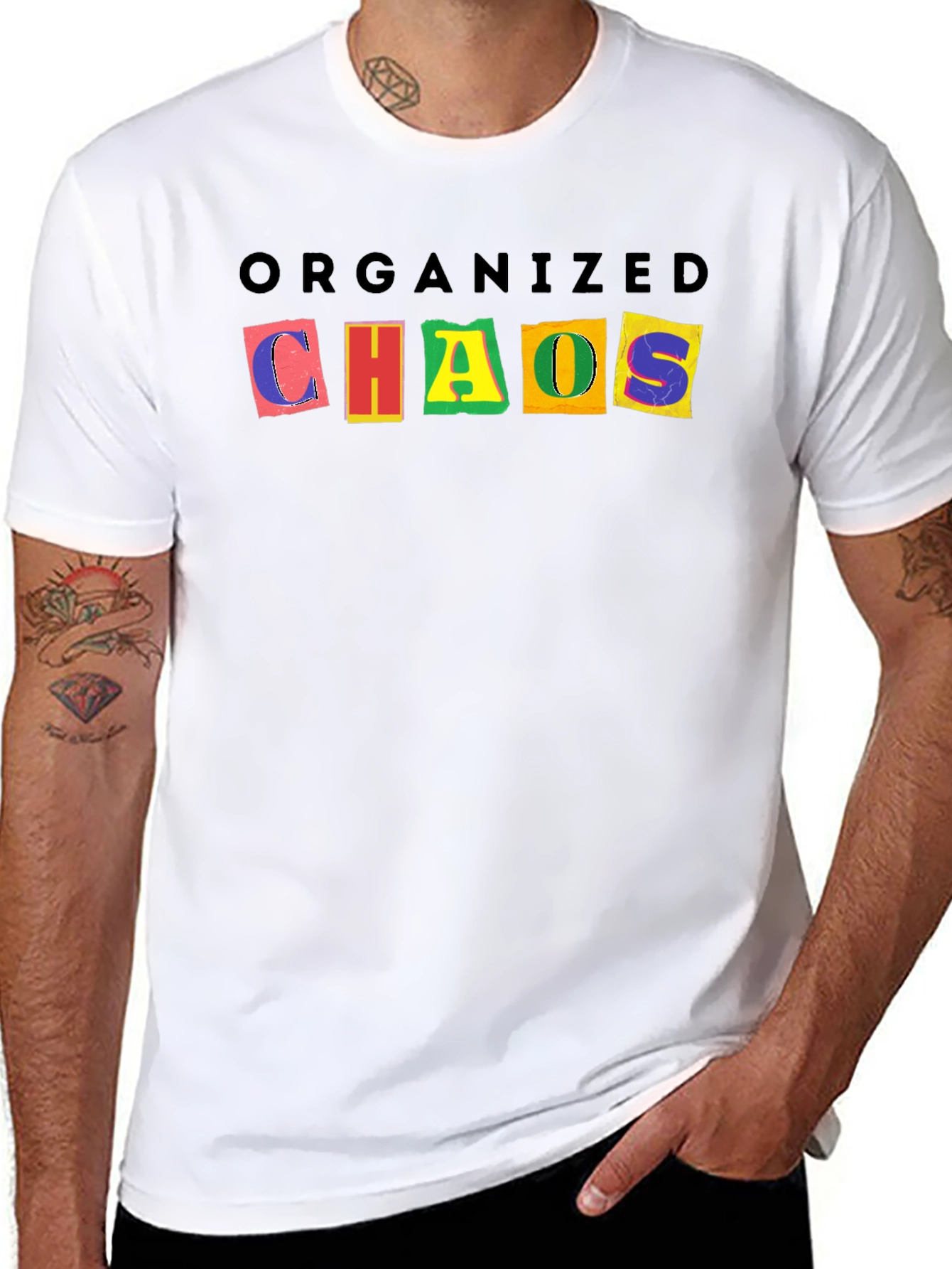Black Organized Chaos Graphic Tee - Trendy & Unique Design view 8