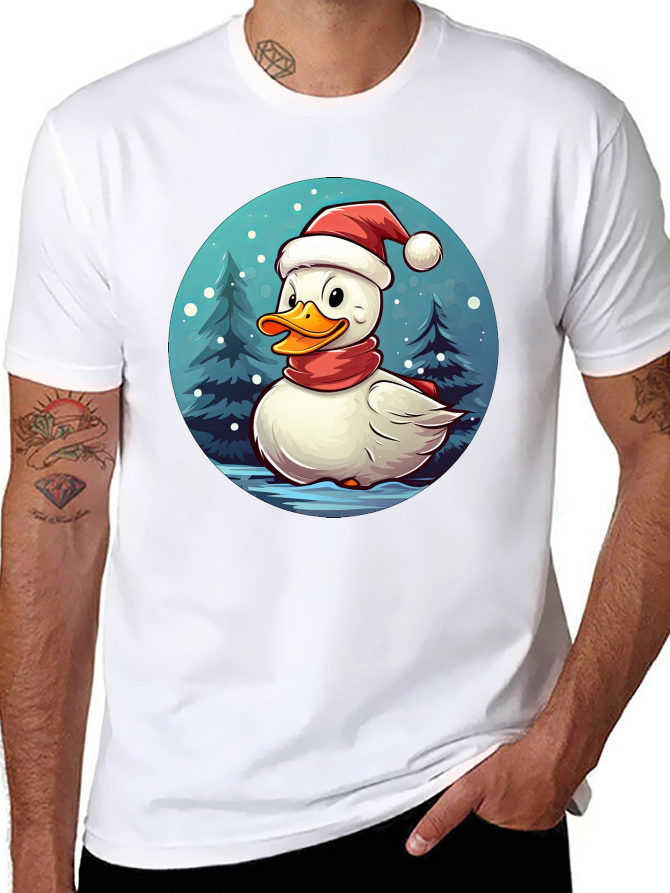 Black Festive Duck Holiday T-Shirt view 8