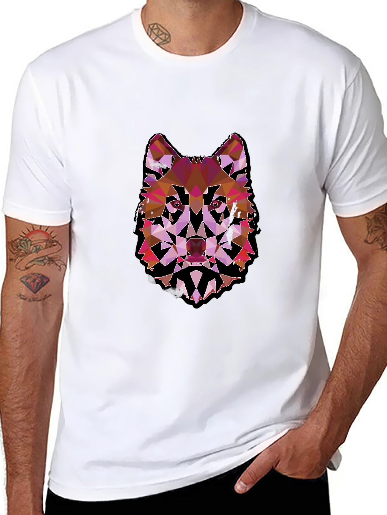 Black Geometric Wolf Graphic Black Tee view 8