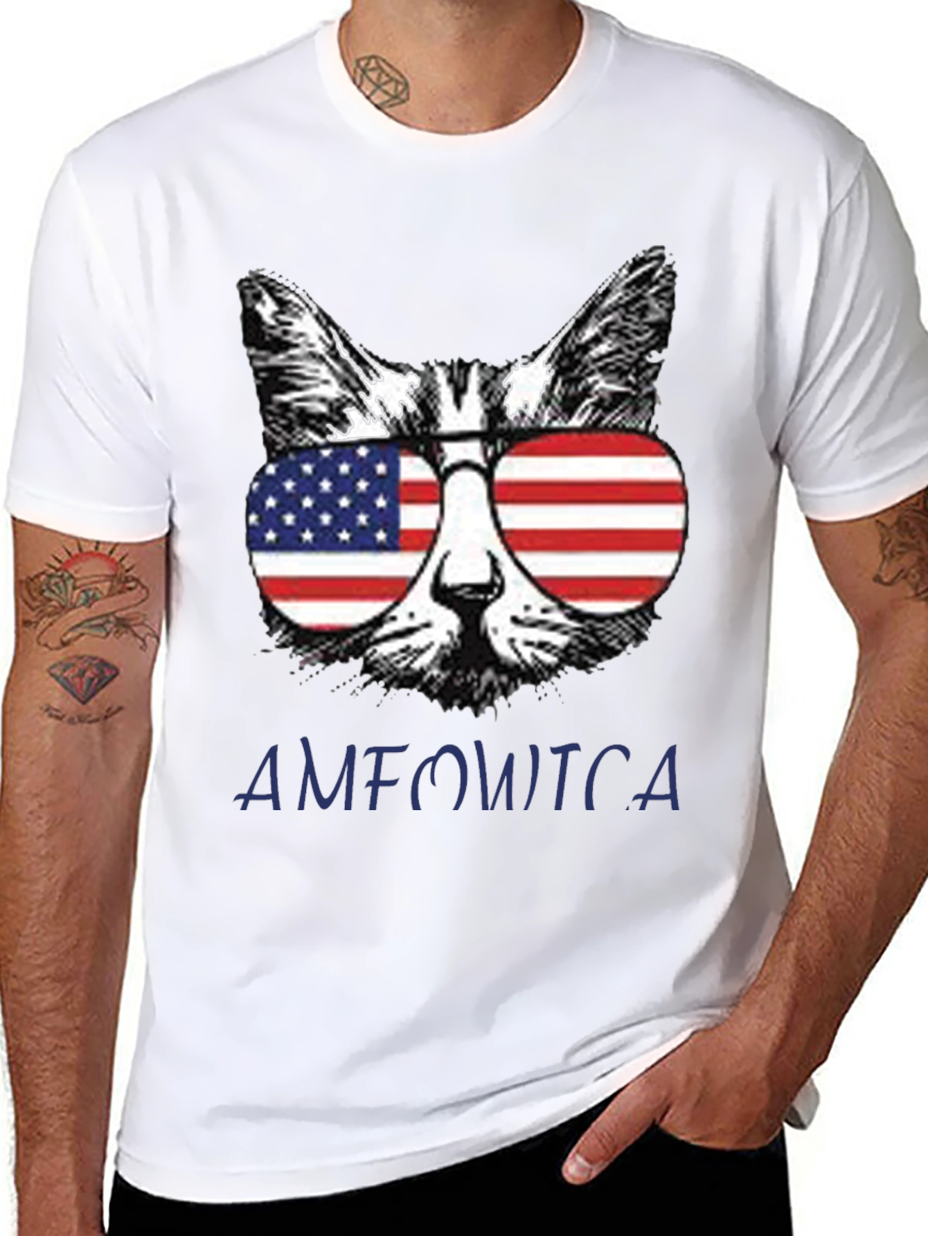 Black Patriotic Cat T-Shirt - "AMFOWTCA" Design view 8