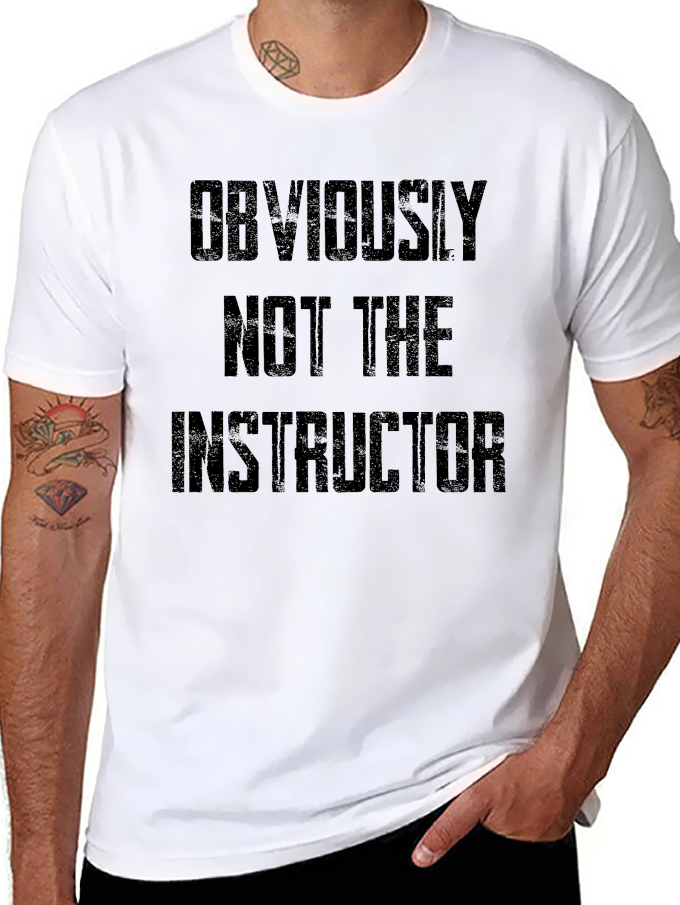 Black Obviously Not the Instructor Men's Black T-Shirt view 8
