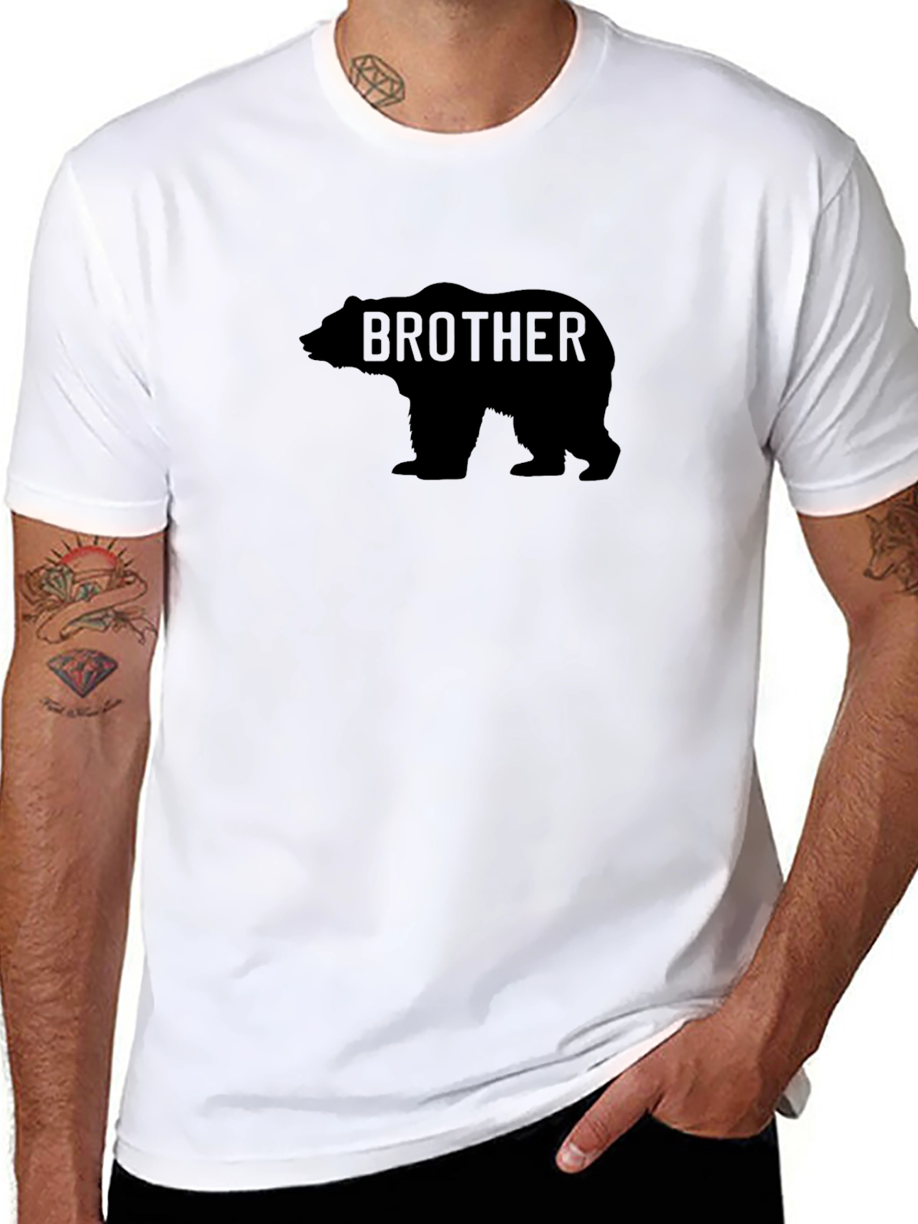 Black Brother Bear Graphic T-Shirt - Mens Black Crew Neck Tee view 8