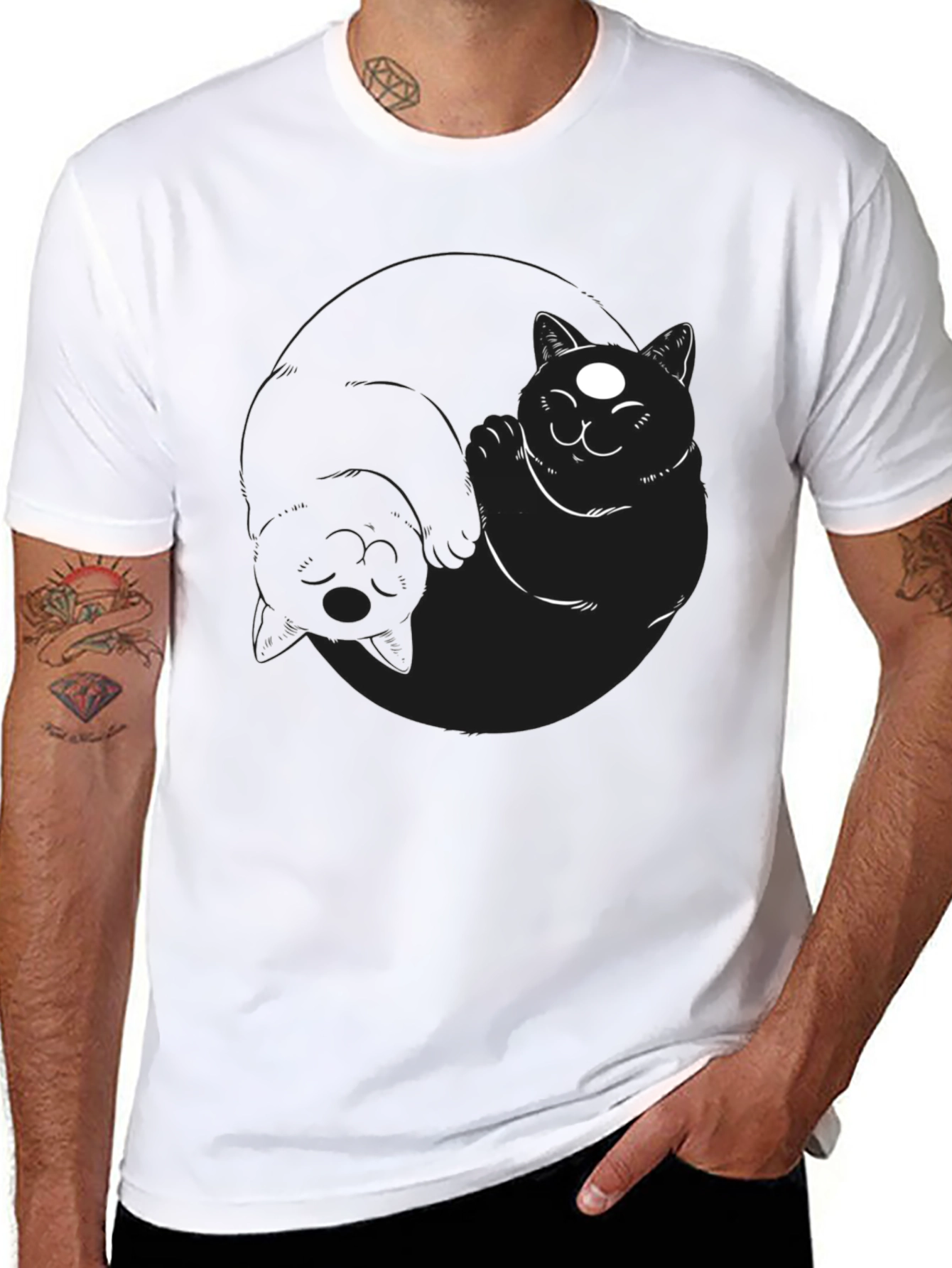 Black Yin Yang Cats Black T-Shirt view 8