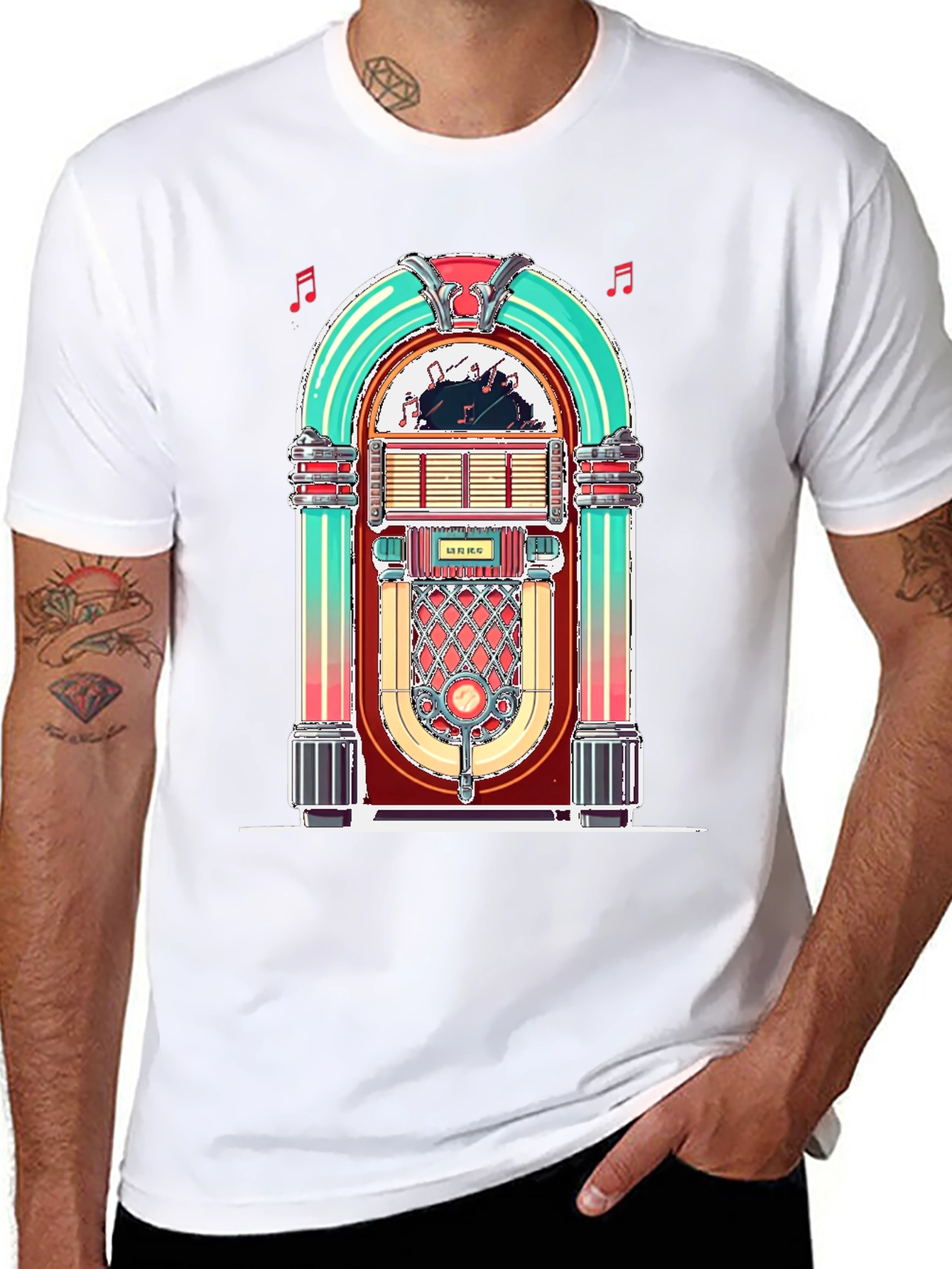 Black Retro Jukebox Graphic Tee - Vintage Music Lover Shirt view 8
