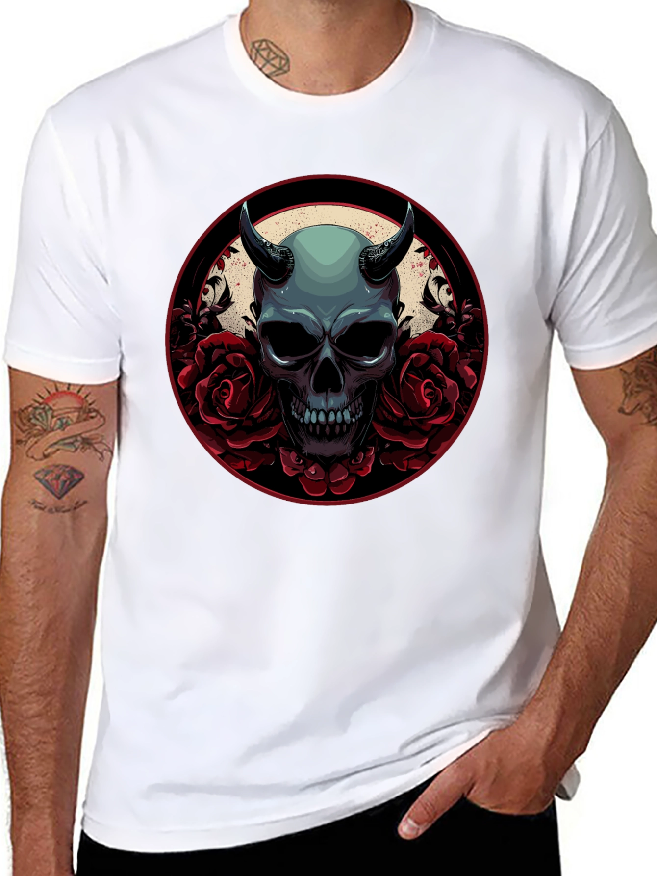 Black Skull & Roses Graphic Tee - Dark Aesthetic view 8