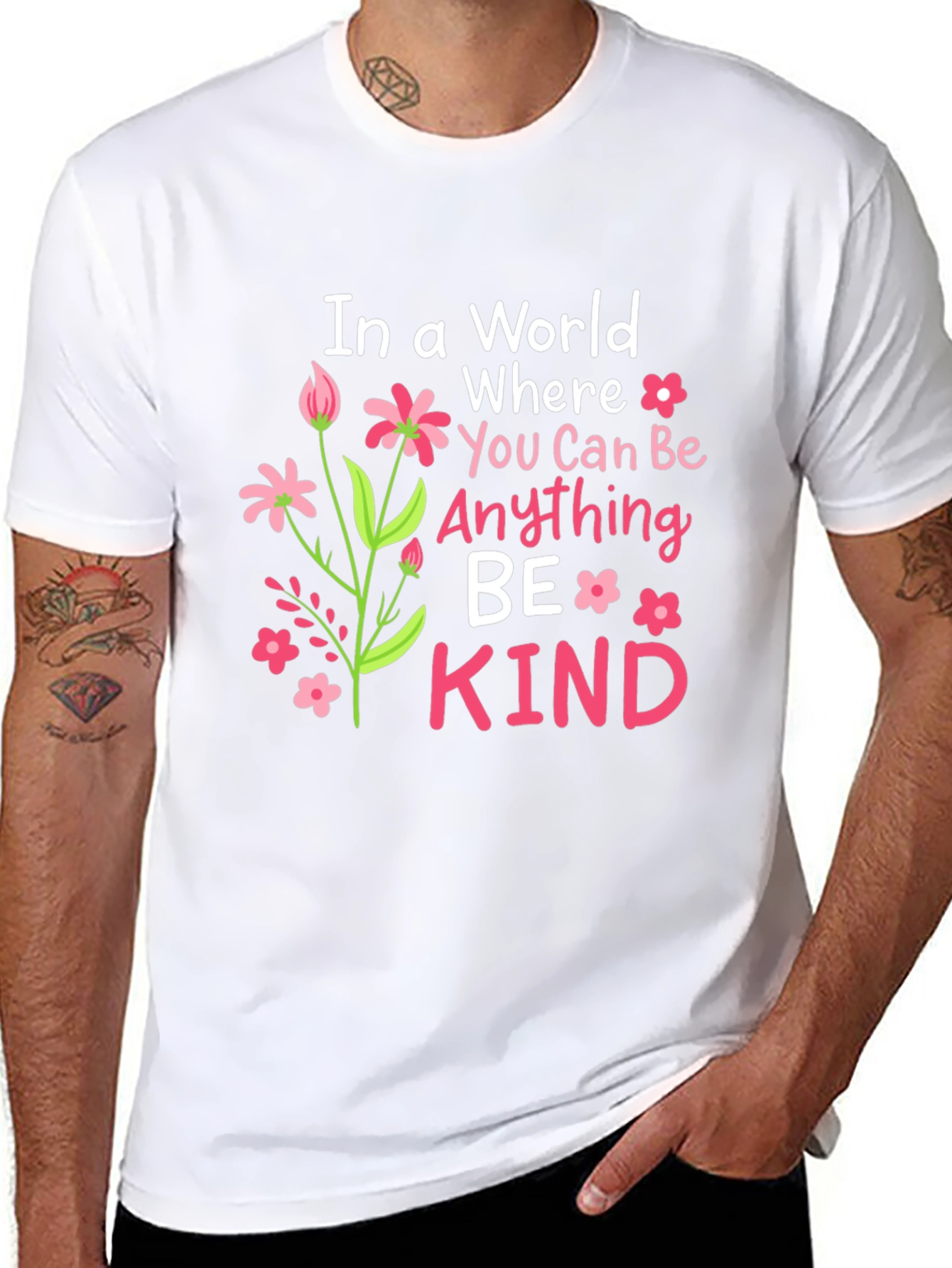 Black Be Kind T-Shirt - Floral Design, Inspirational Message view 8