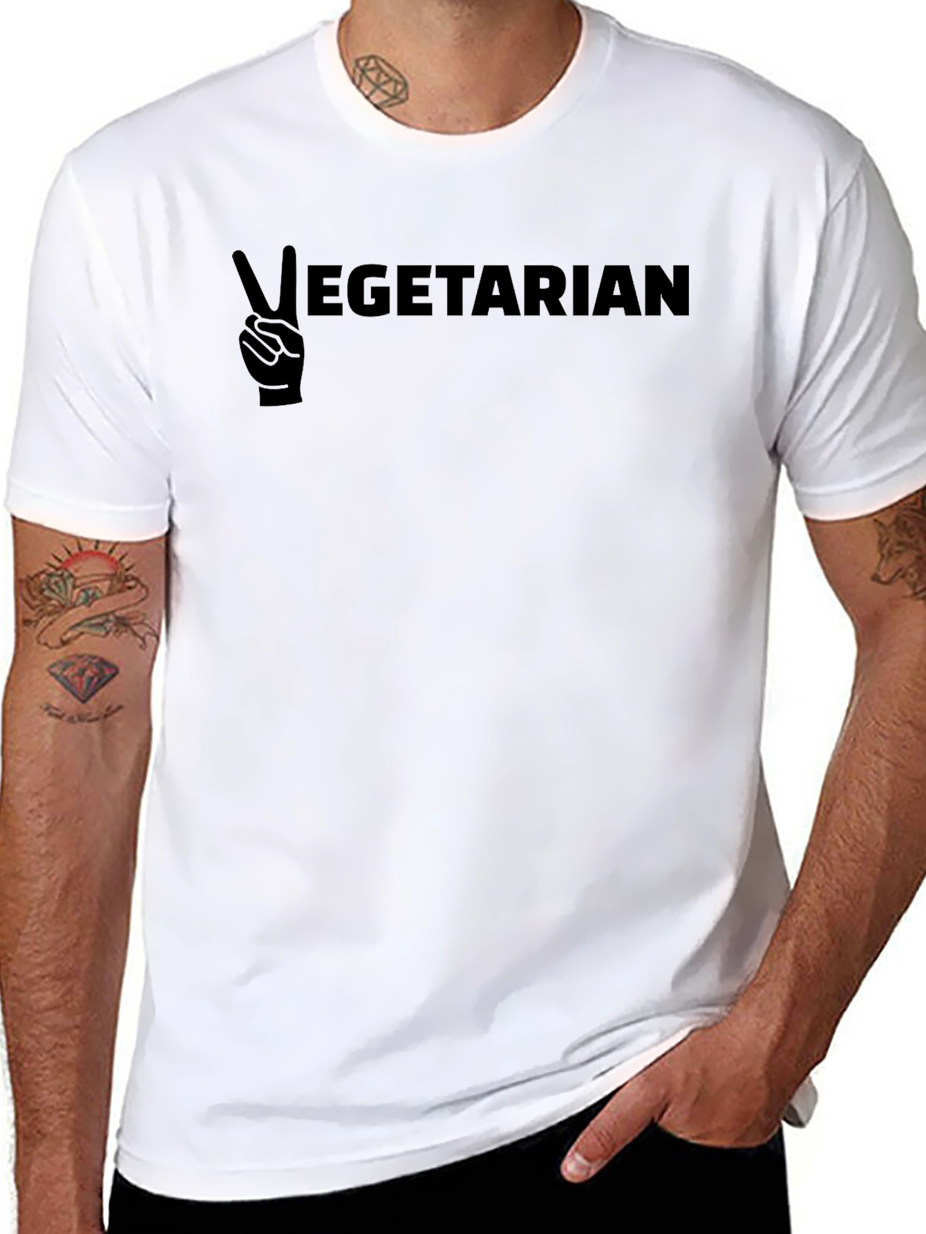 Black Vegetarian Peace Sign Graphic T-Shirt view 8