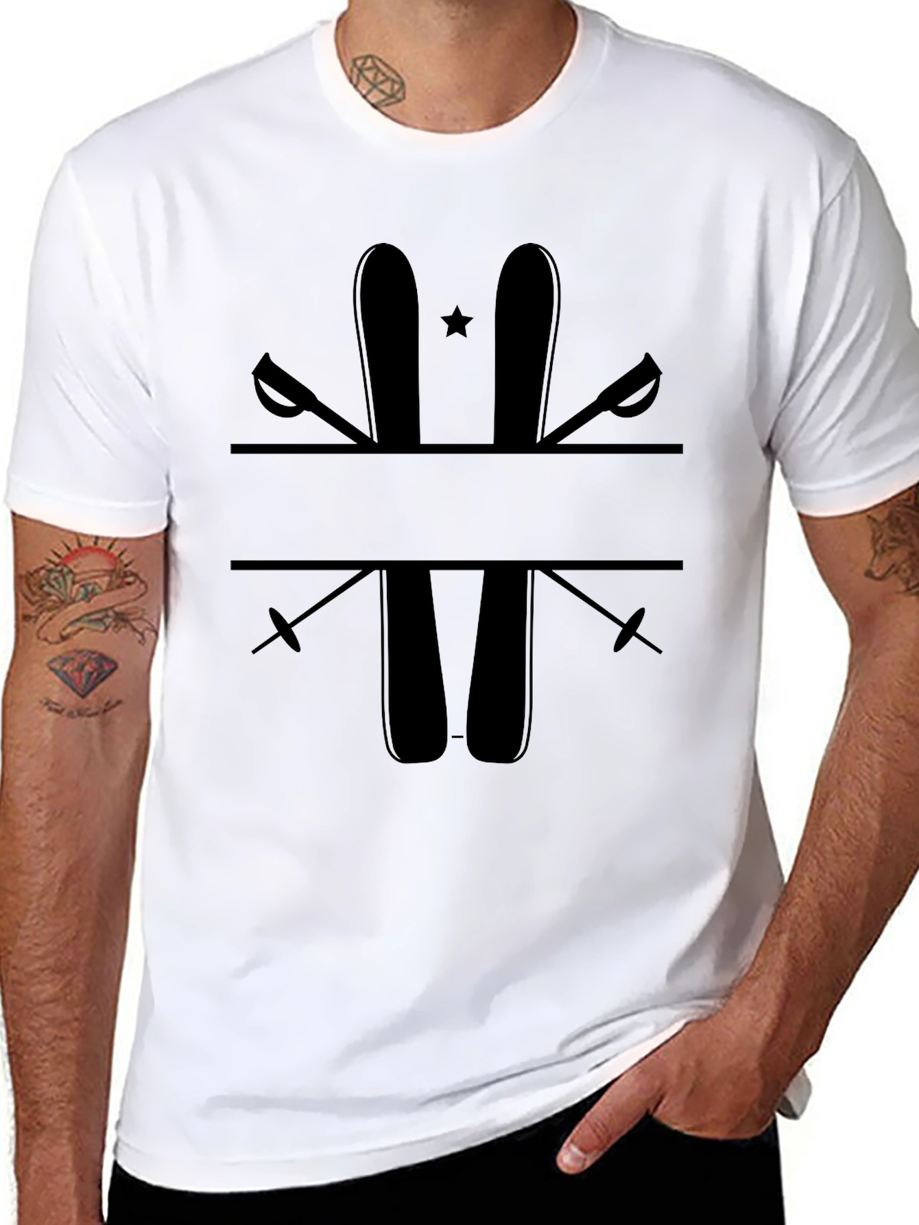 Black Ski & Poles Graphic Tee - Winter Sport Shirt view 8