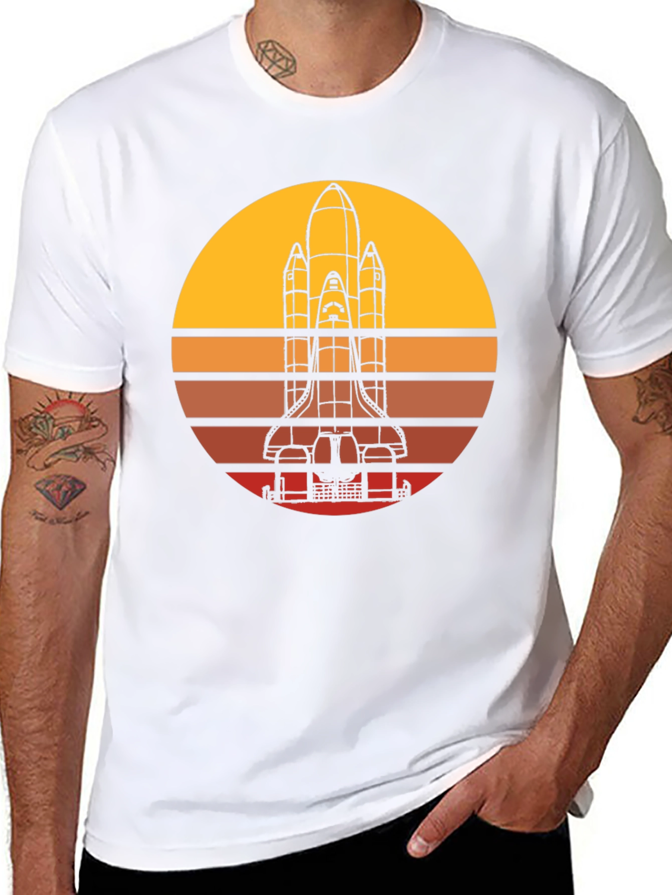 Black Retro Rocket Launch T-Shirt view 8