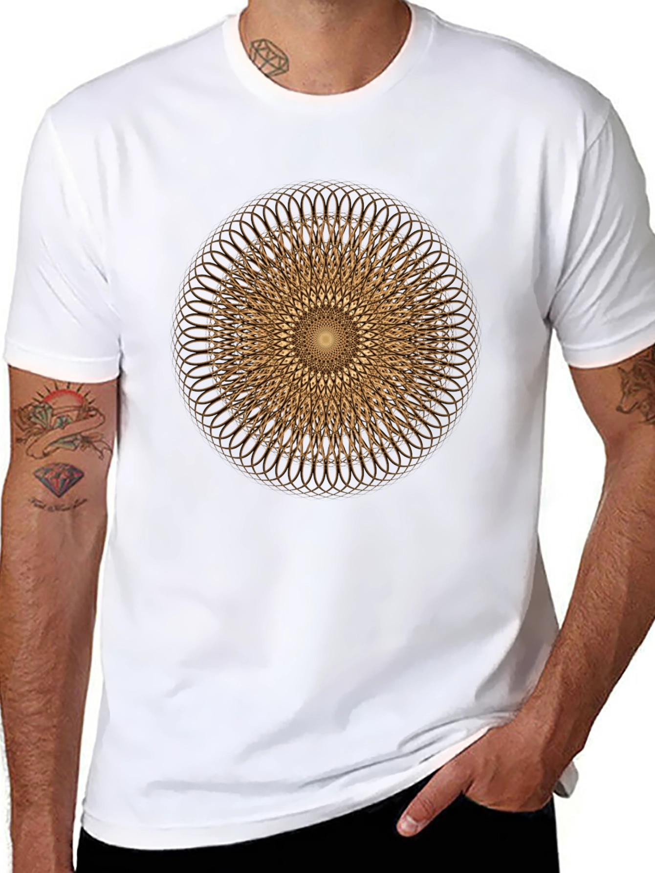Black Geometric Circle Design Tee - Modern Graphic Print Shirt view 8