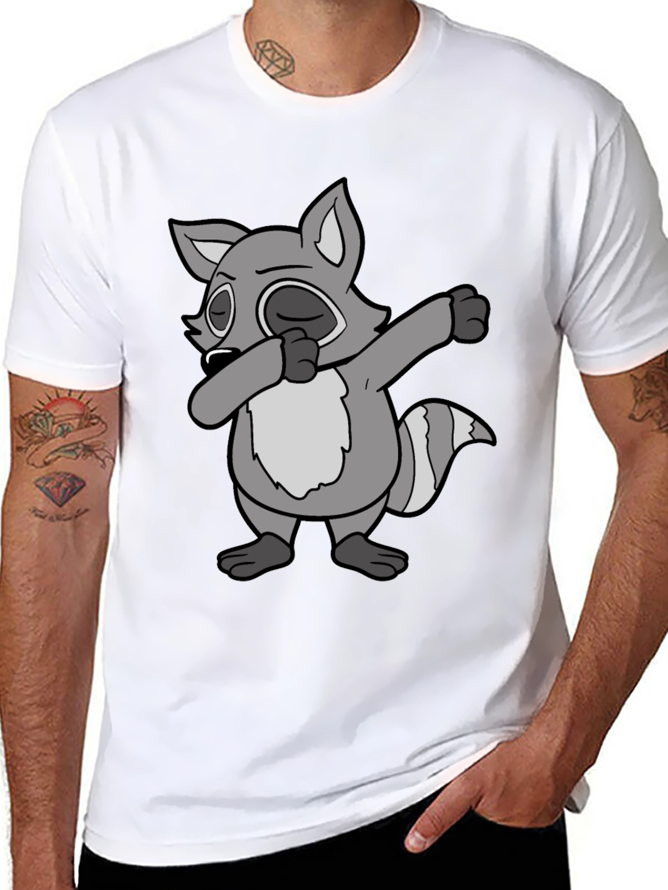 Black Dabbing Raccoon Graphic Tee view 8