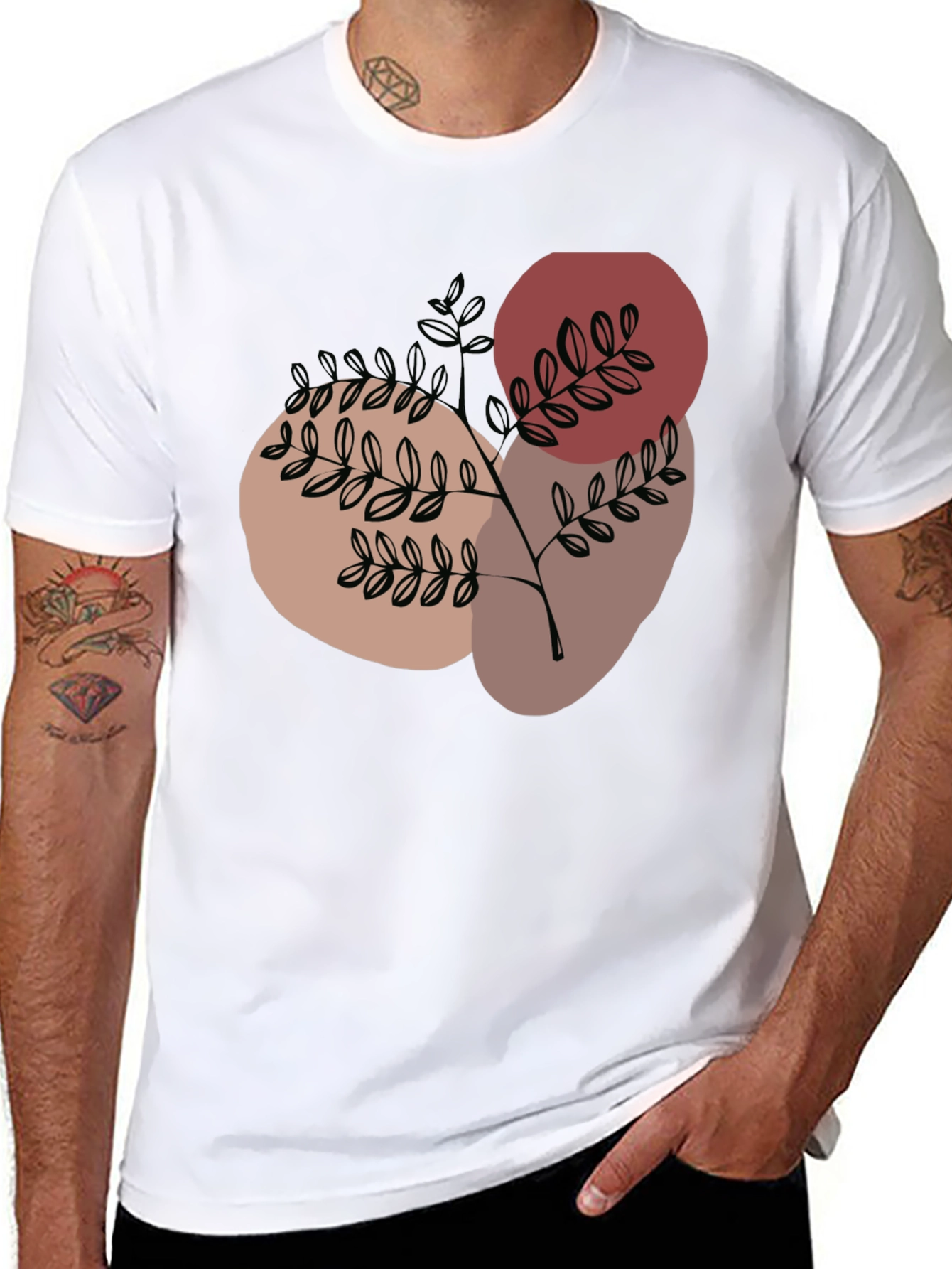 Black Abstract Botanical Print Black T-Shirt view 8