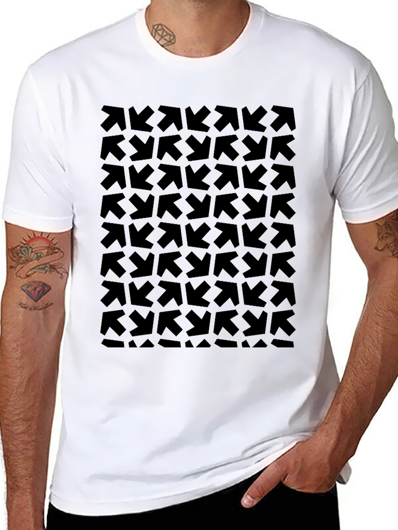 Abstract Arrow Pattern Black T-Shirt - Modern Graphic Tee - 8