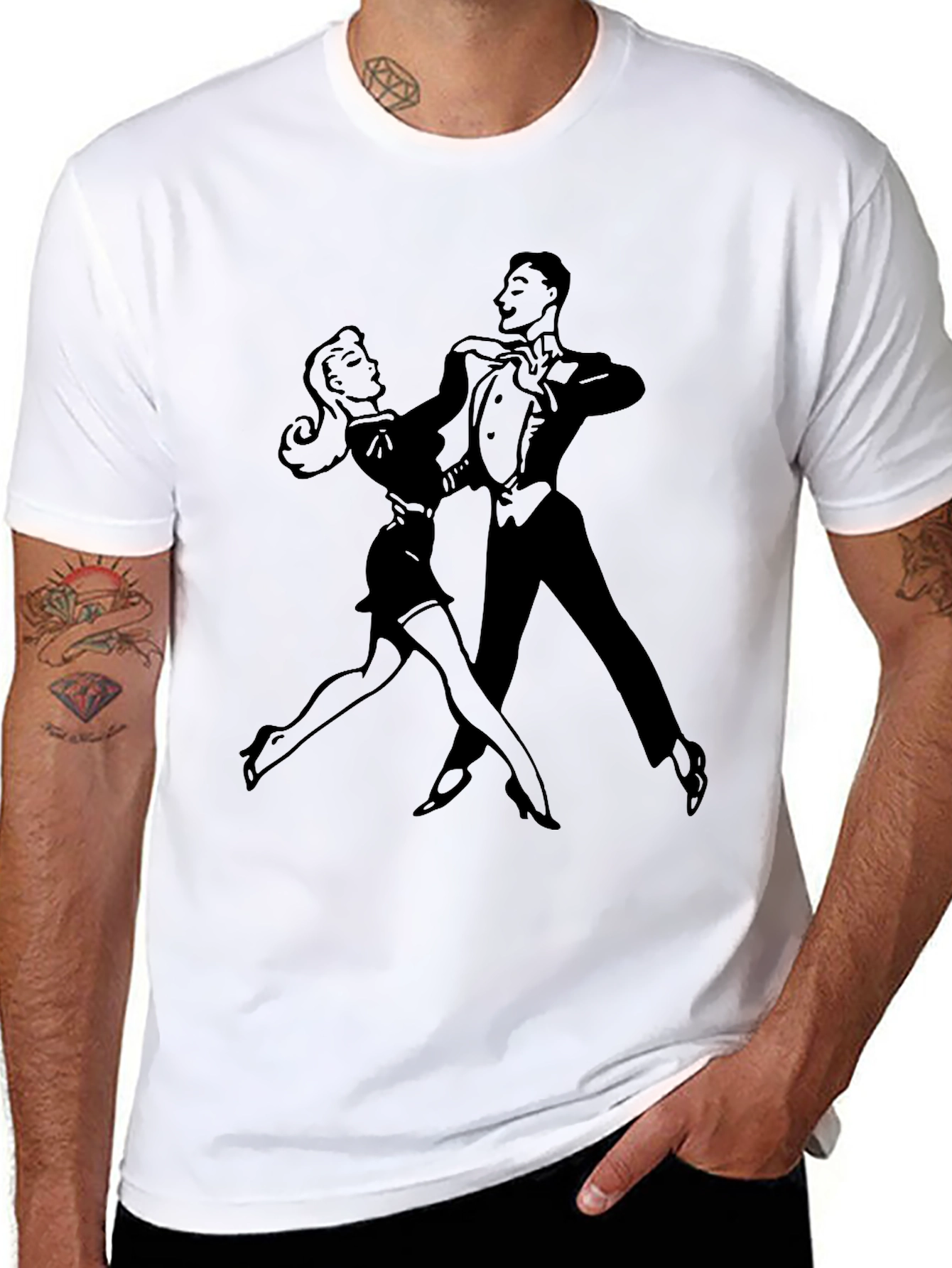 Black Retro Dance Graphic Tee - Black Cotton T-Shirt view 8