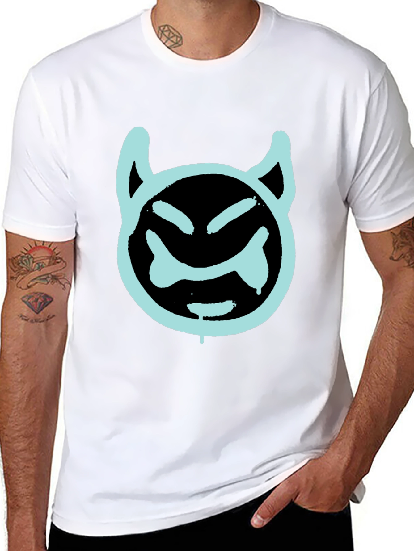 Black Cool Devil Face Graphic Black T-Shirt view 8