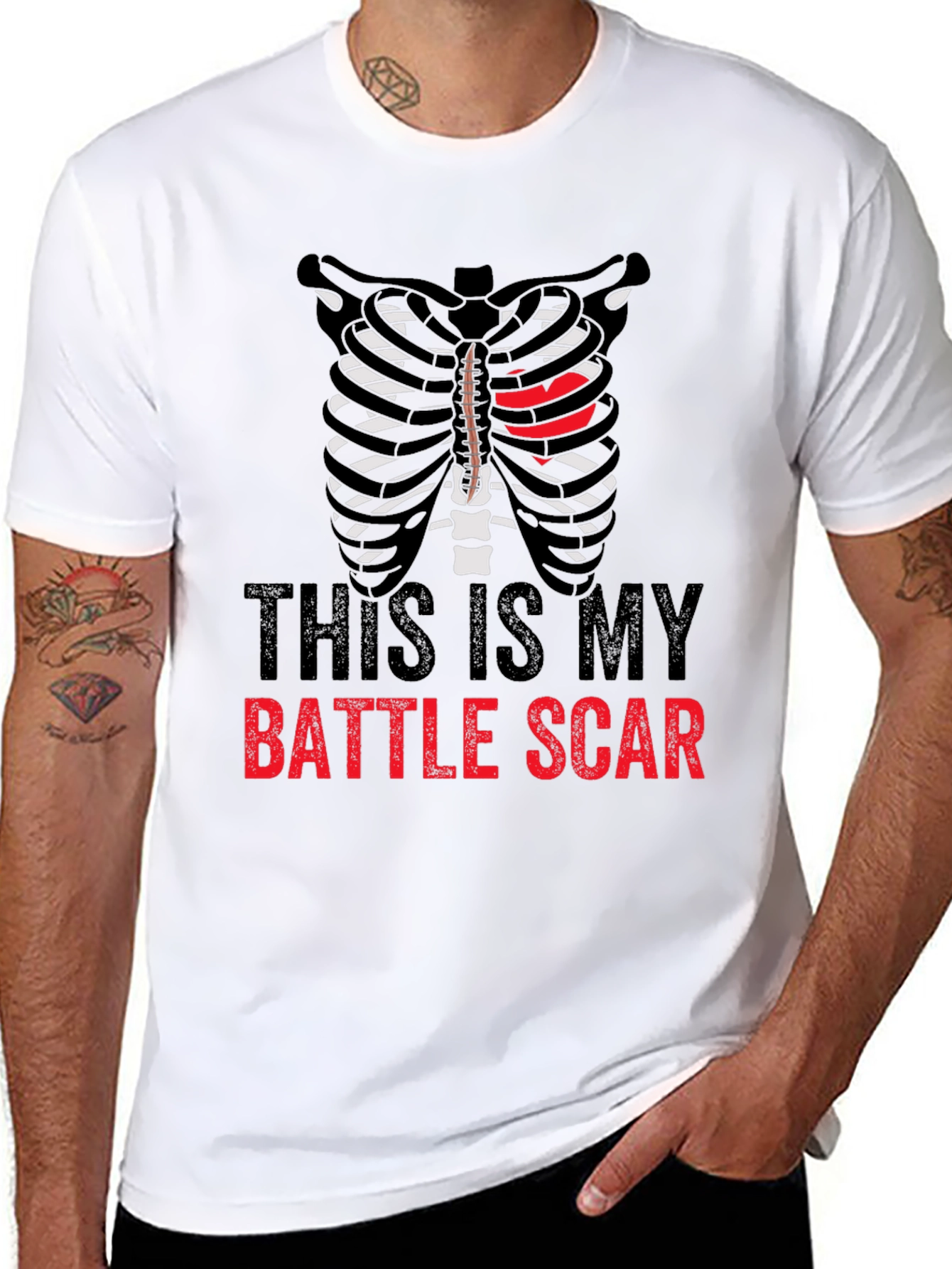 Black Battle Scar Ribcage Graphic Tee - Men's Novelty T-Shirt view 8
