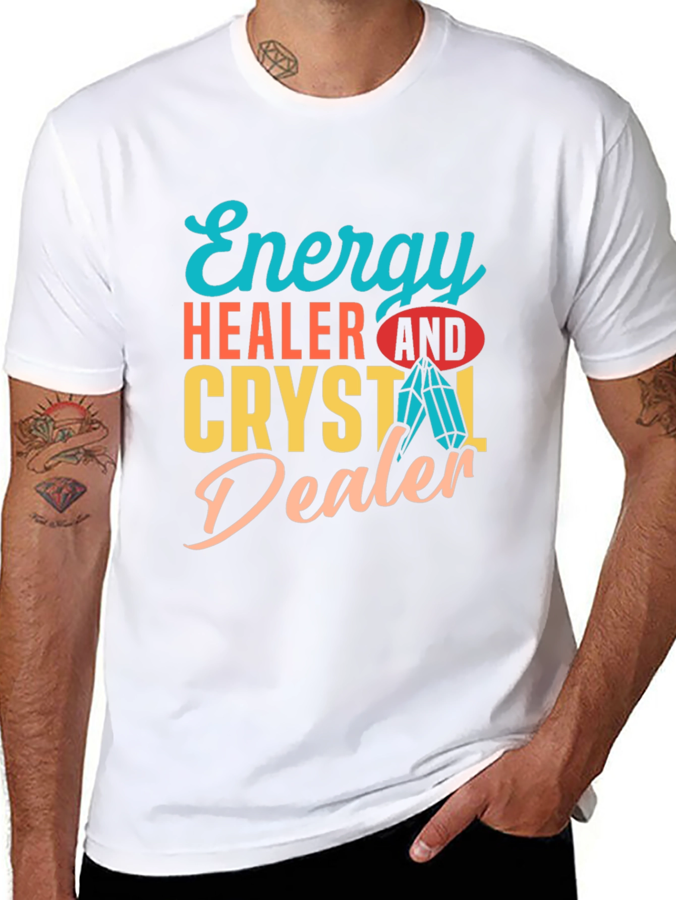 Black Energy Healer & Crystal Dealer Graphic T-Shirt view 8