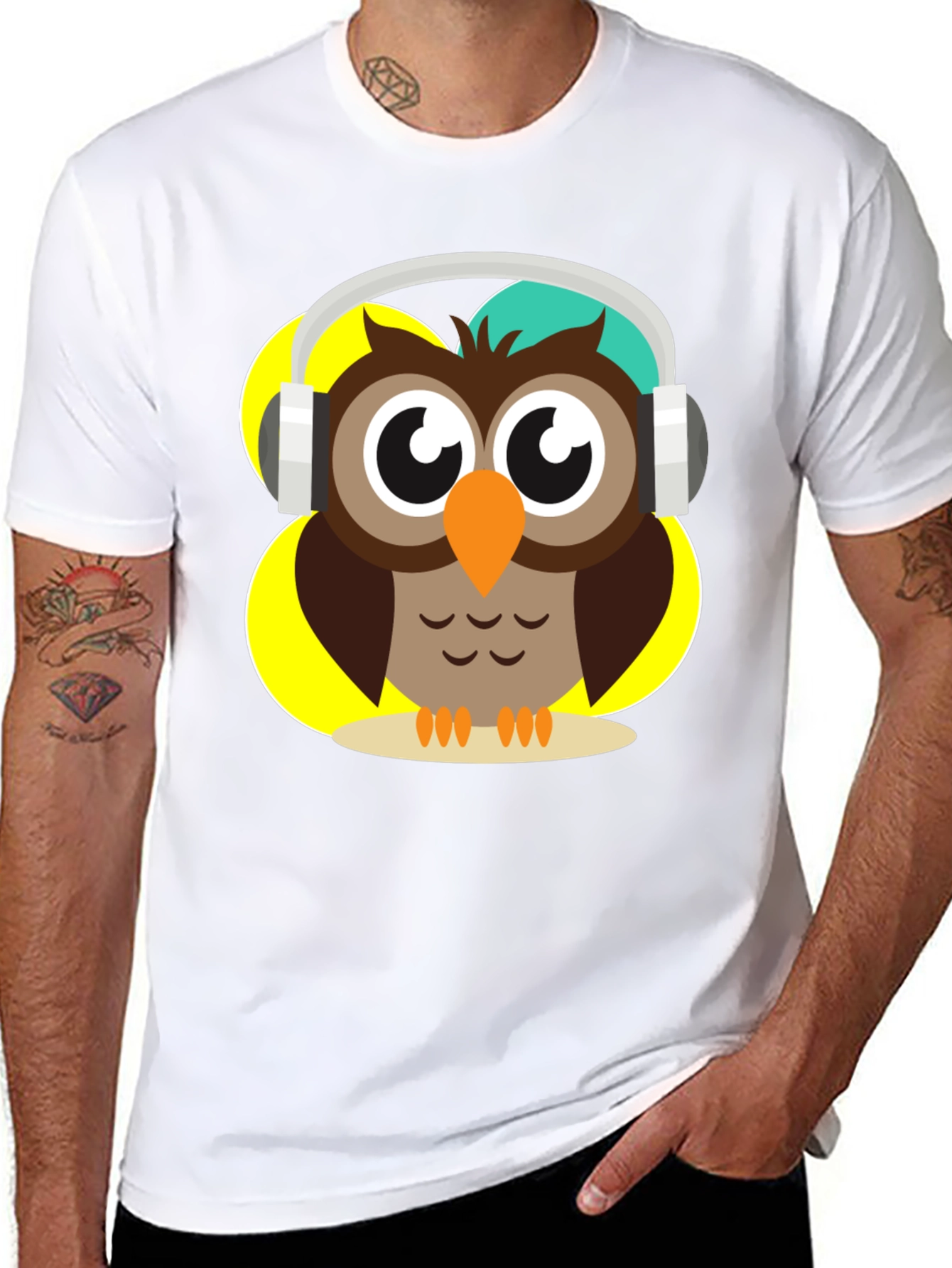 Black Owl Wearing Headphones Graphic T-Shirt view 8