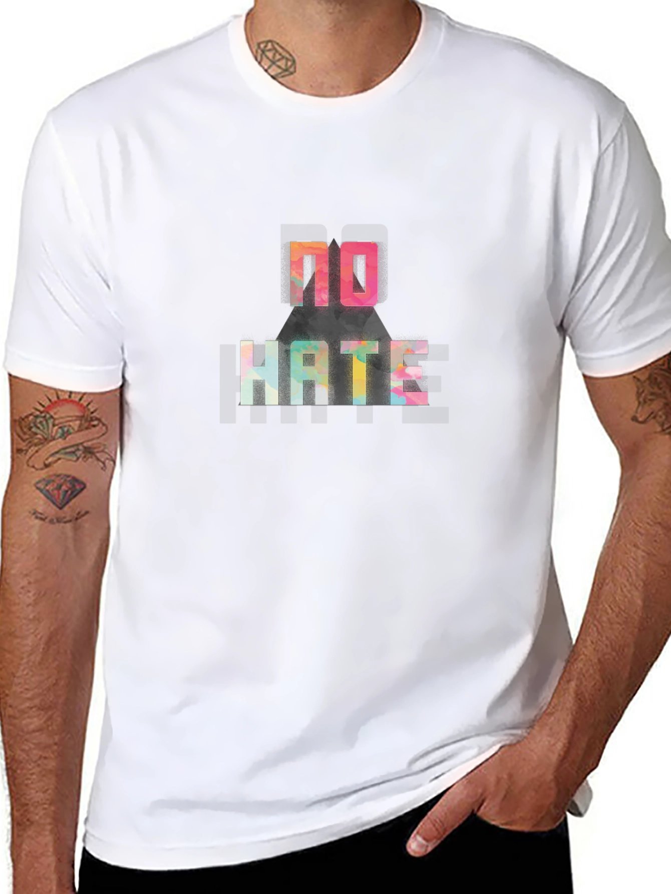 No Hate Graphic T-Shirt - Colorful Message Tee - 8
