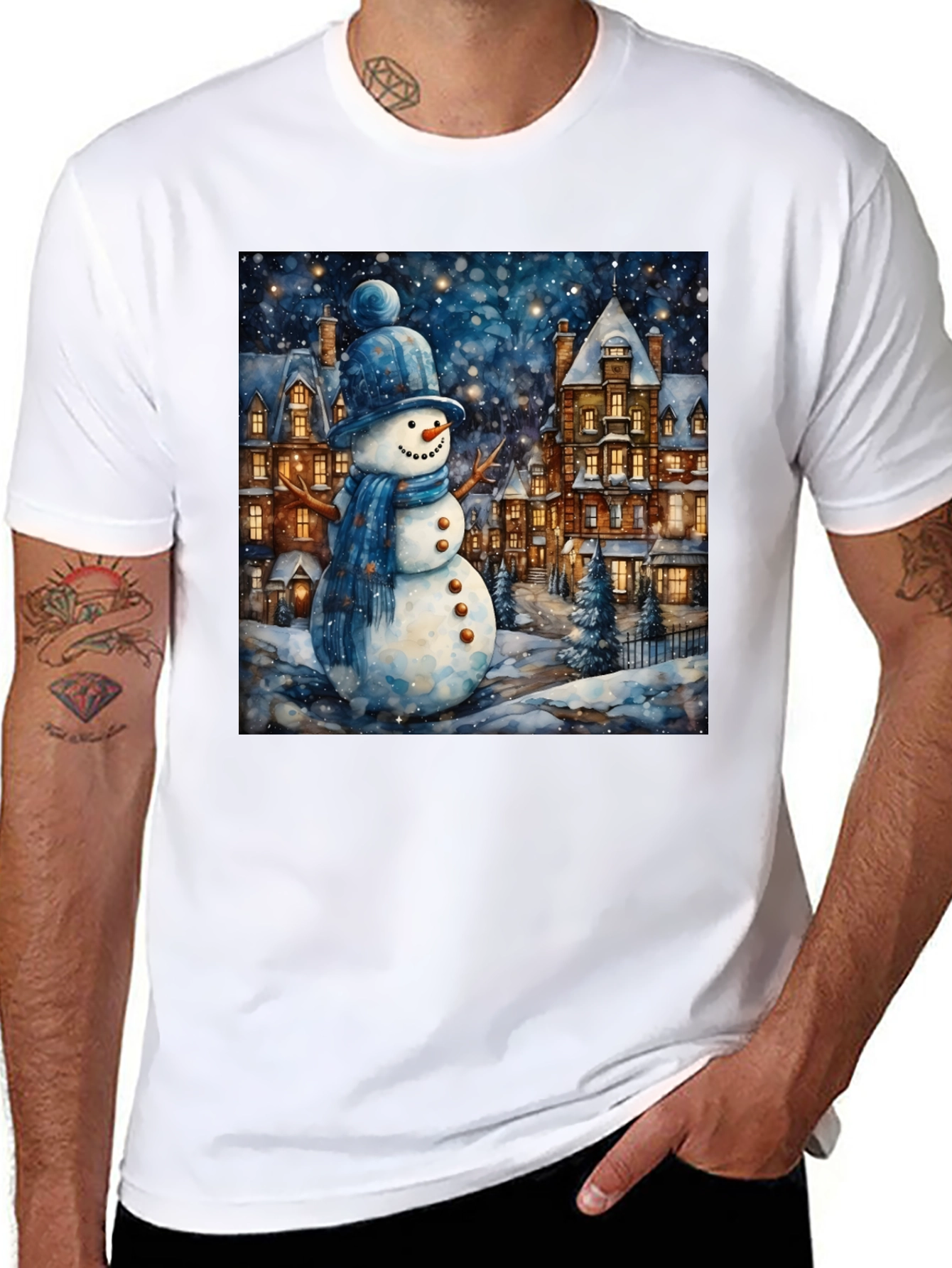 Black Winter Wonderland Snowman T-Shirt view 8