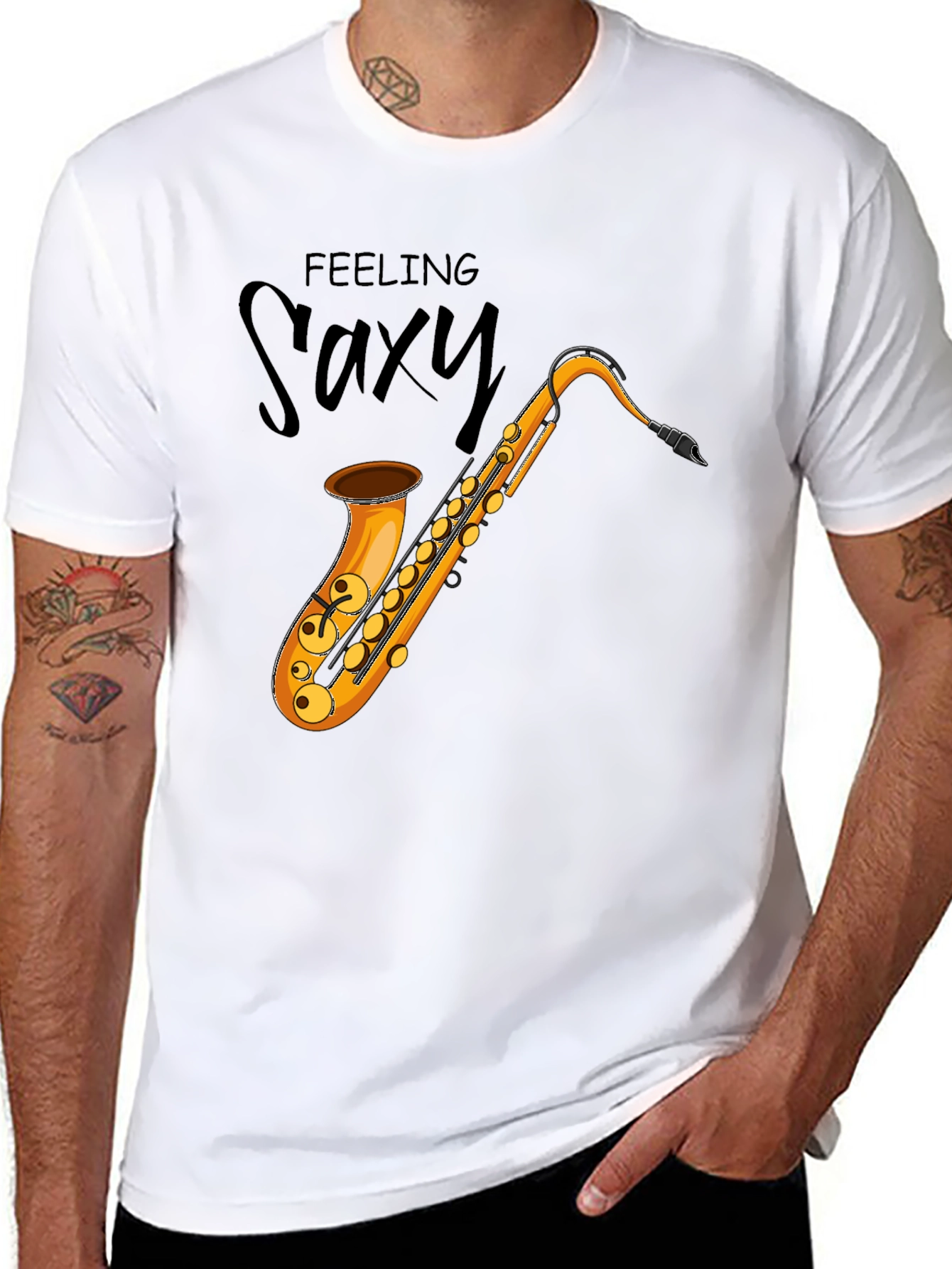 Black Feeling Saxy Black Graphic Tee view 8