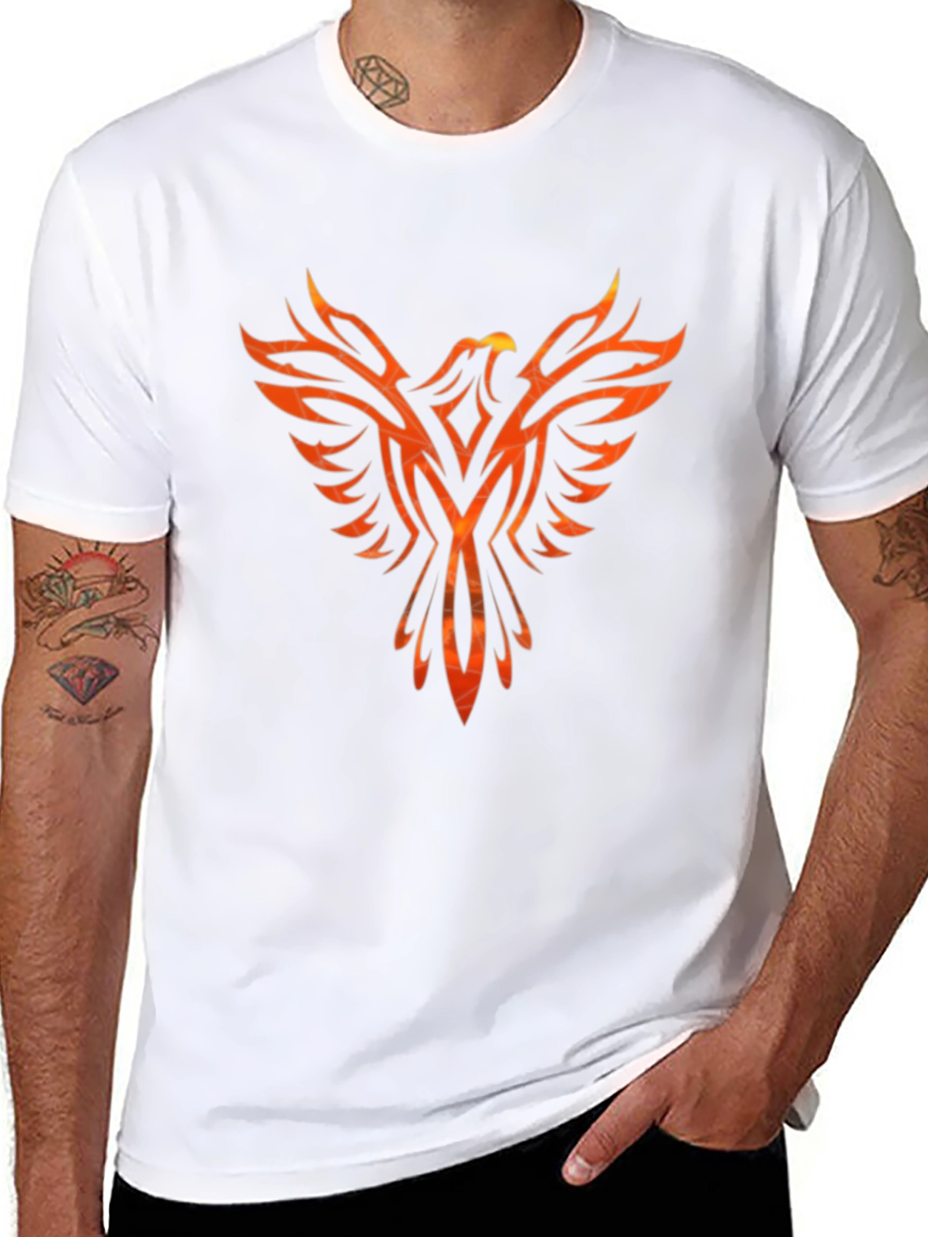 Black Fiery Phoenix Graphic Tee - Black Cotton Blend view 8