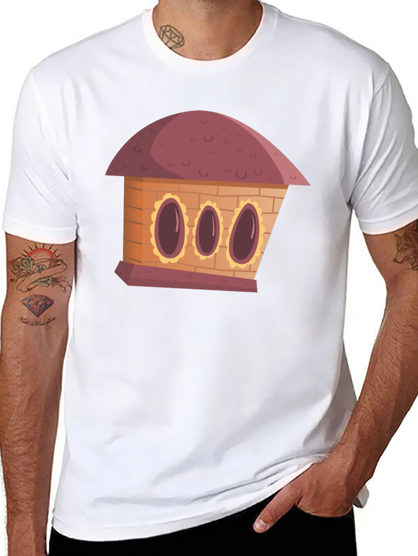 Black Cartoon House Graphic Tee - Unique Design view 8