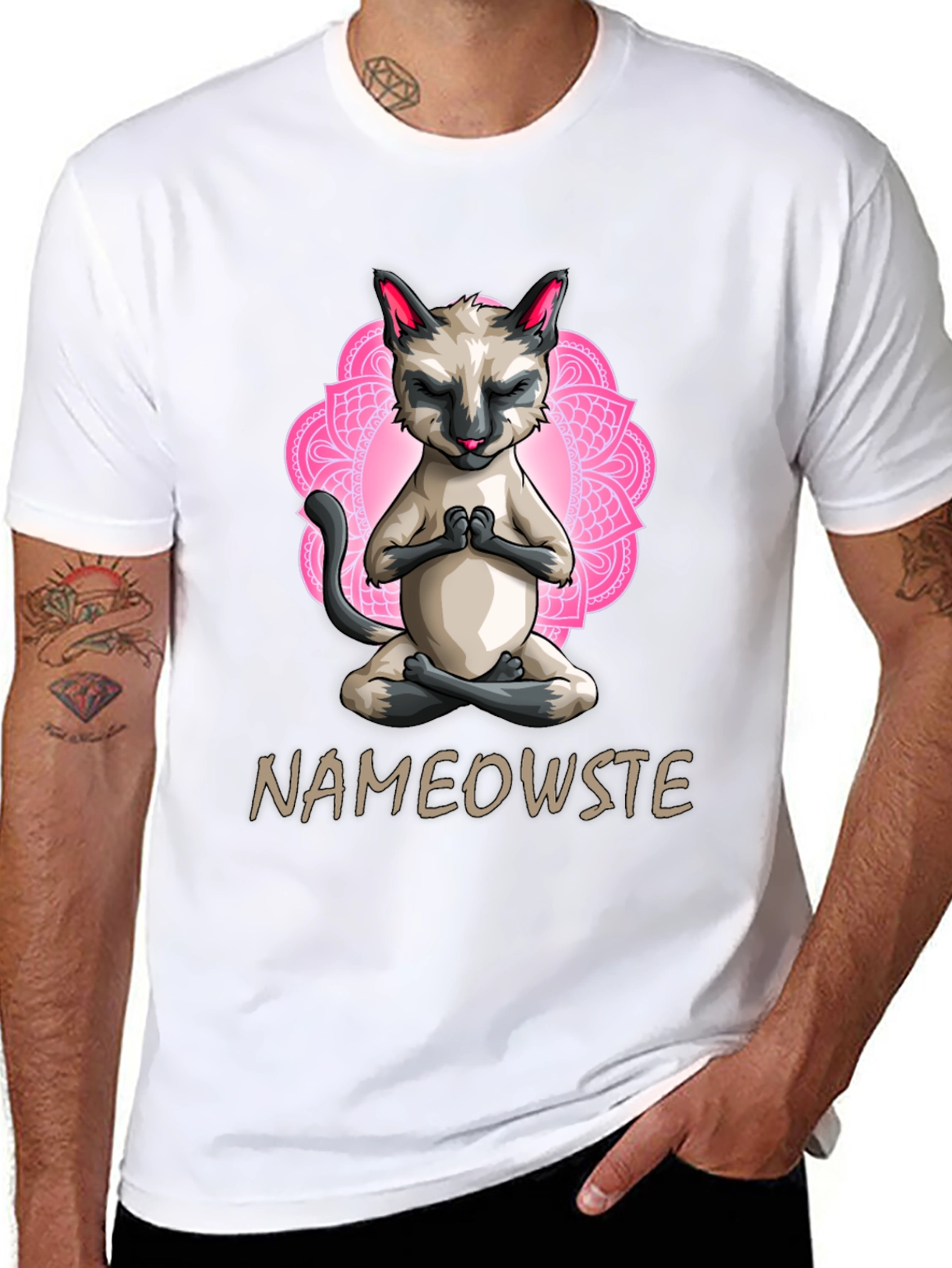 Black Nameowste Cat Yoga T-Shirt - Meditating Feline Design view 8