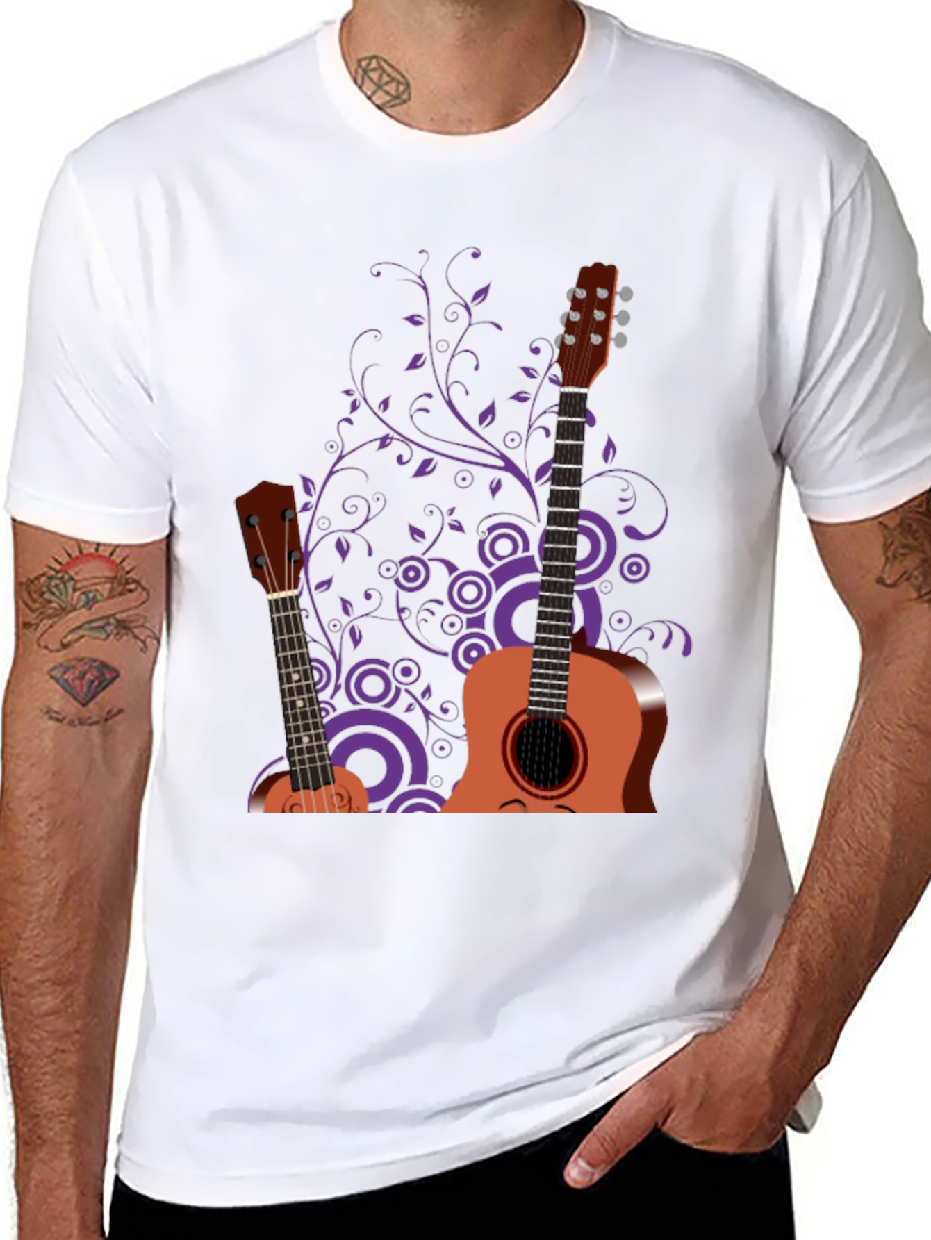 Black Stylish Guitar Graphic Black T-Shirt - Music Lover Tee view 8