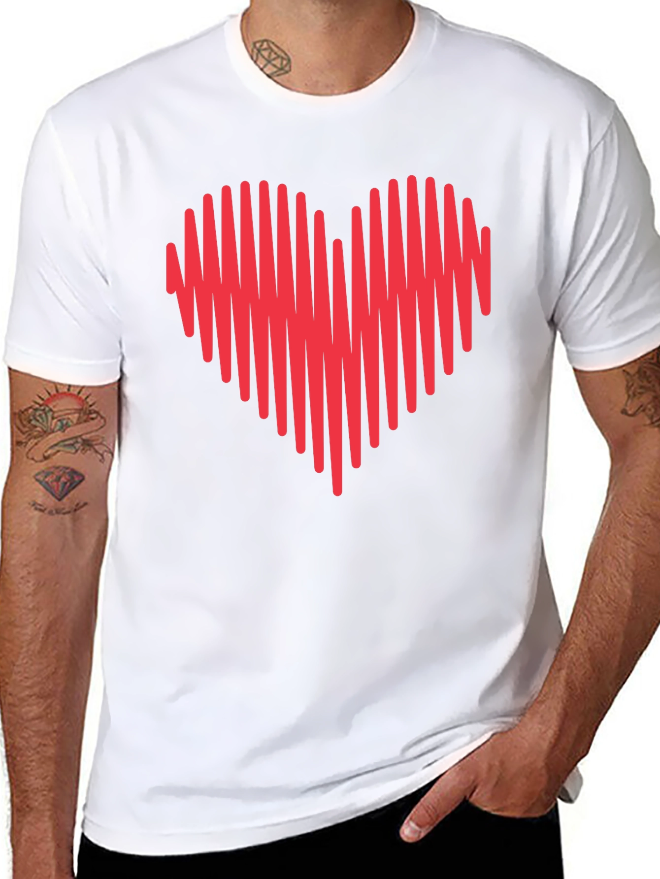 Black Heartbeat Heart Graphic Tee - Mens Crew Neck view 8