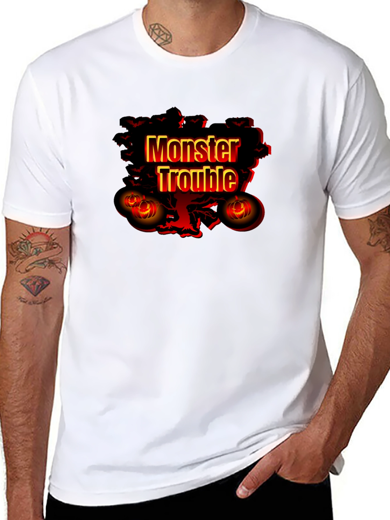 Black Monster Trouble Graphic Tee - Halloween Shirt view 8