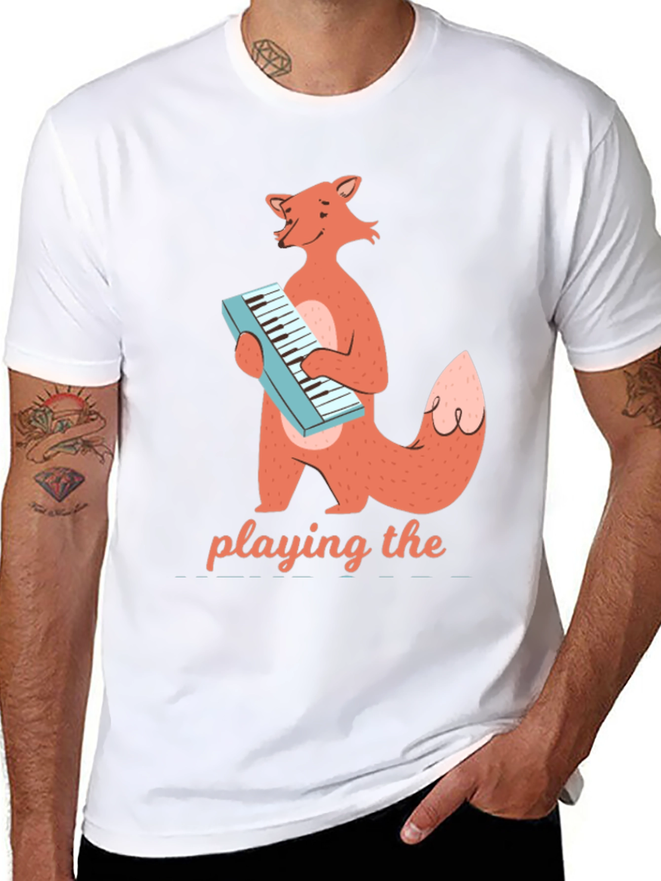 Black Fox Playing Keyboard T-Shirt - Cute Animal Music Tee view 8