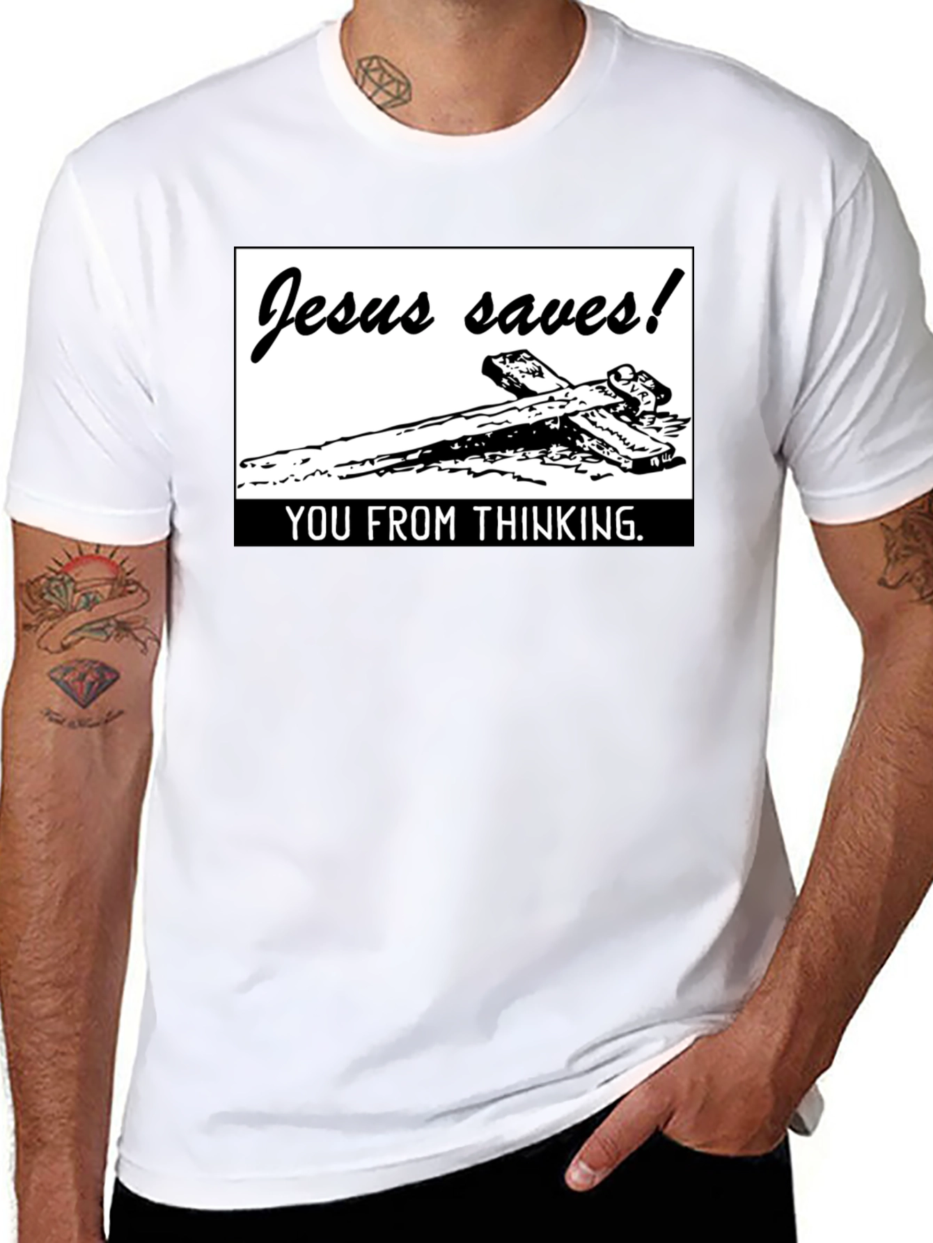 Black Jesus Saves! Graphic T-Shirt - Black view 8
