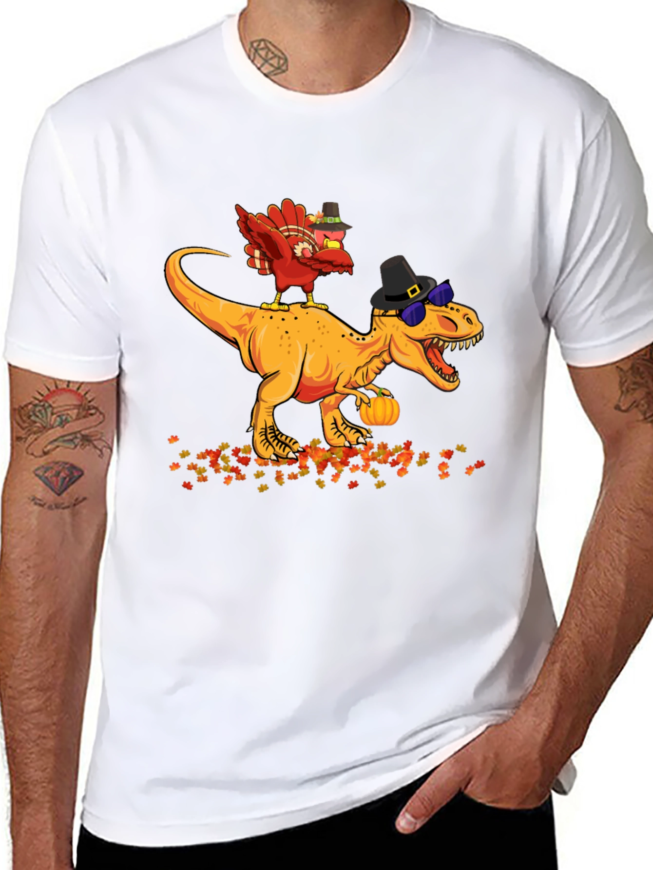 Black Thanksgiving Turkey Riding Dinosaur T-Shirt view 8