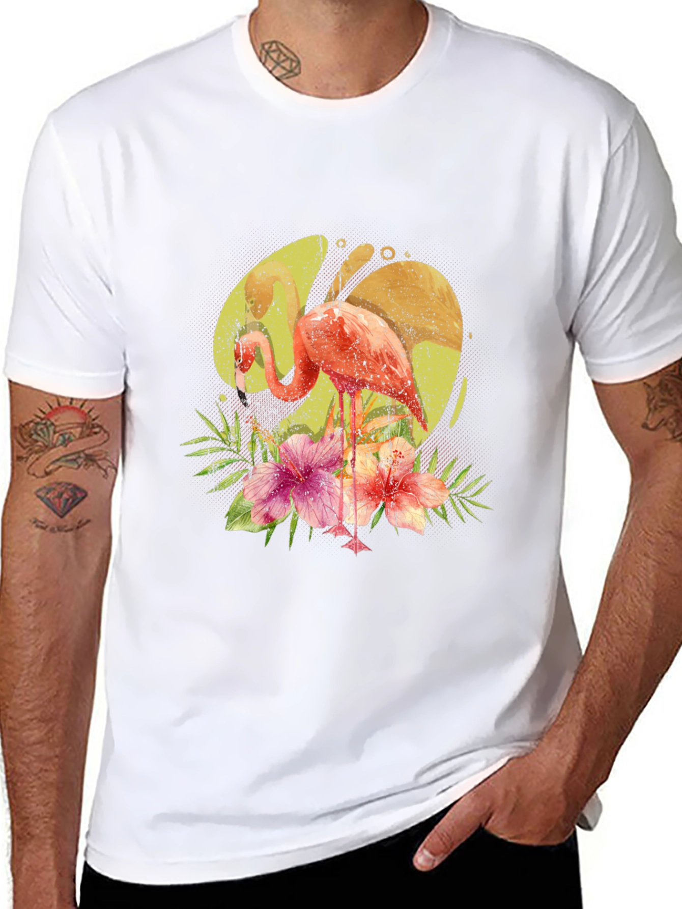 Black Flamingo Floral Print Black T-Shirt view 8