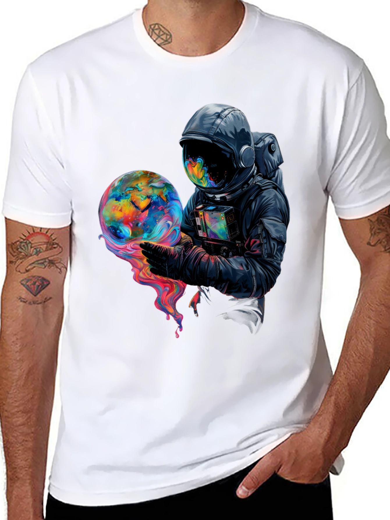 Black Astronaut Globe Graphic Tee - Black Cotton Comfort view 8