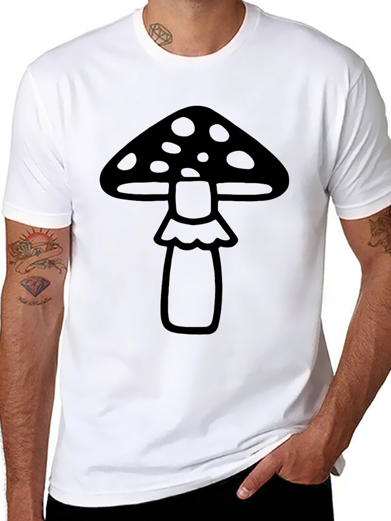 Black Mushroom Graphic Tee - Black Cotton Blend Shirt view 8