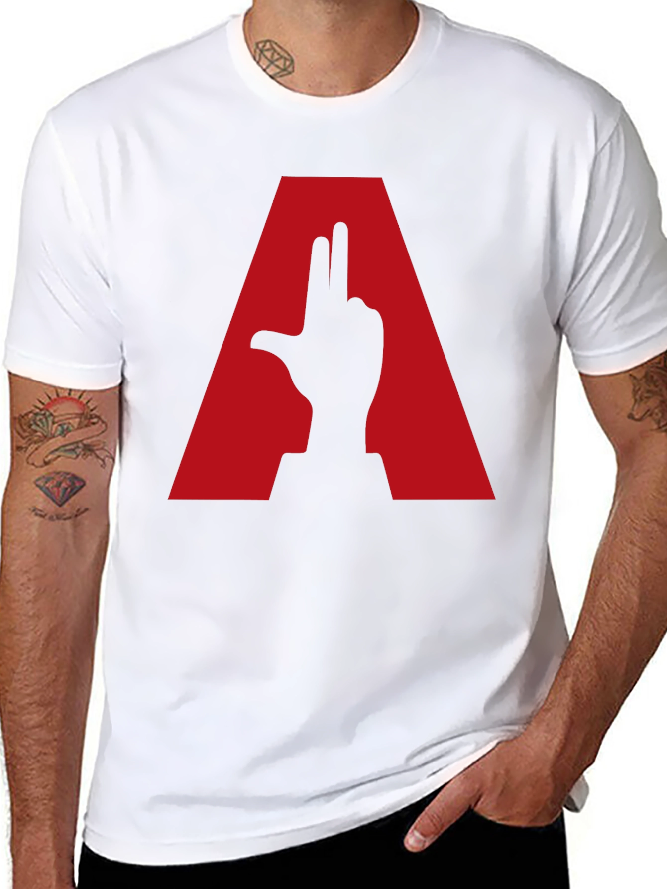 Black Novelty Graphic Tee - Letter A & Hand Design view 8